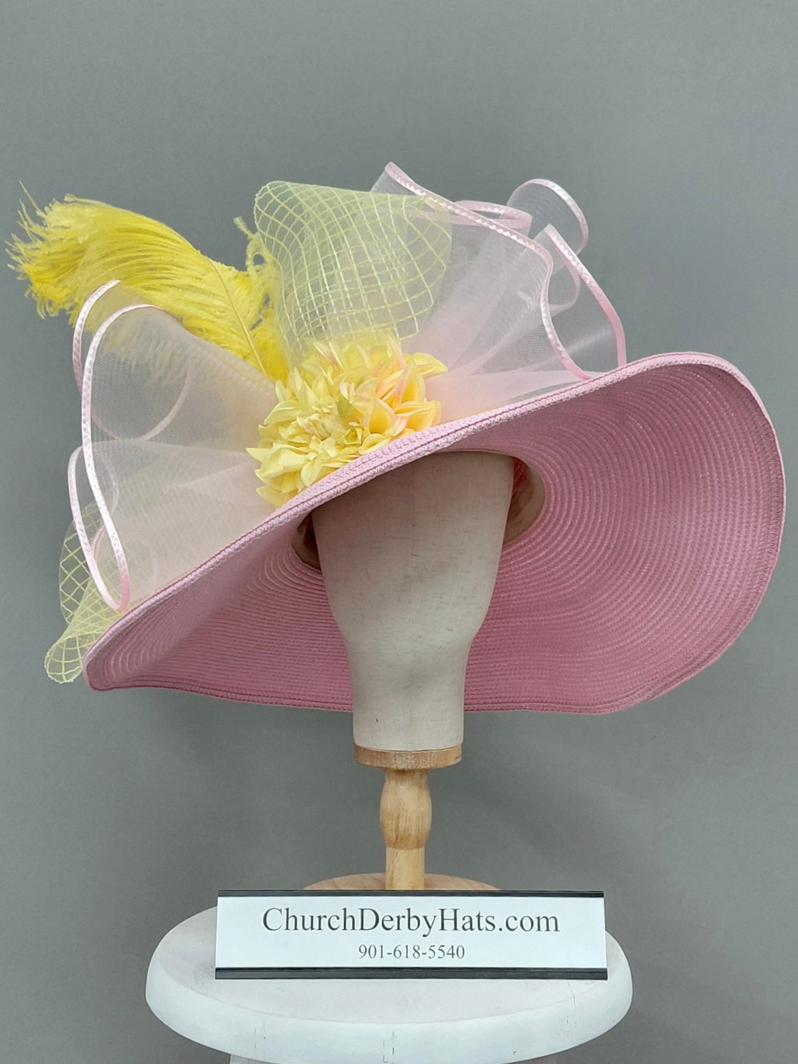 Samara Pink Yellow - Kentucky Derby Hat - Church Hat