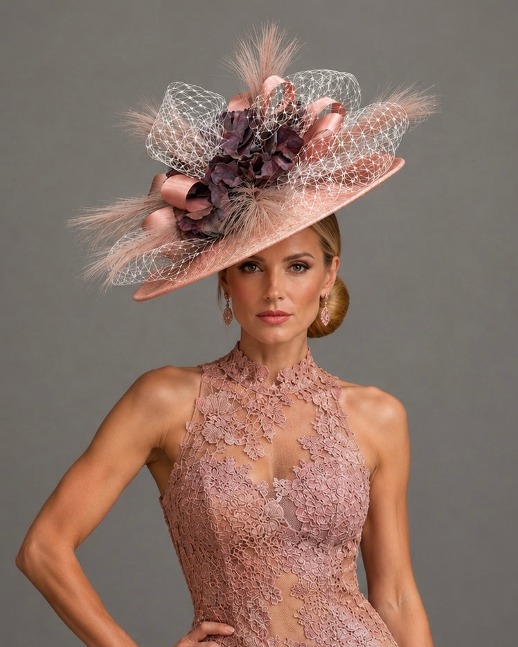 The Duchess - Kentucky Derby Fascinator - One-Of-A-Kind Millinery in Blush Pink