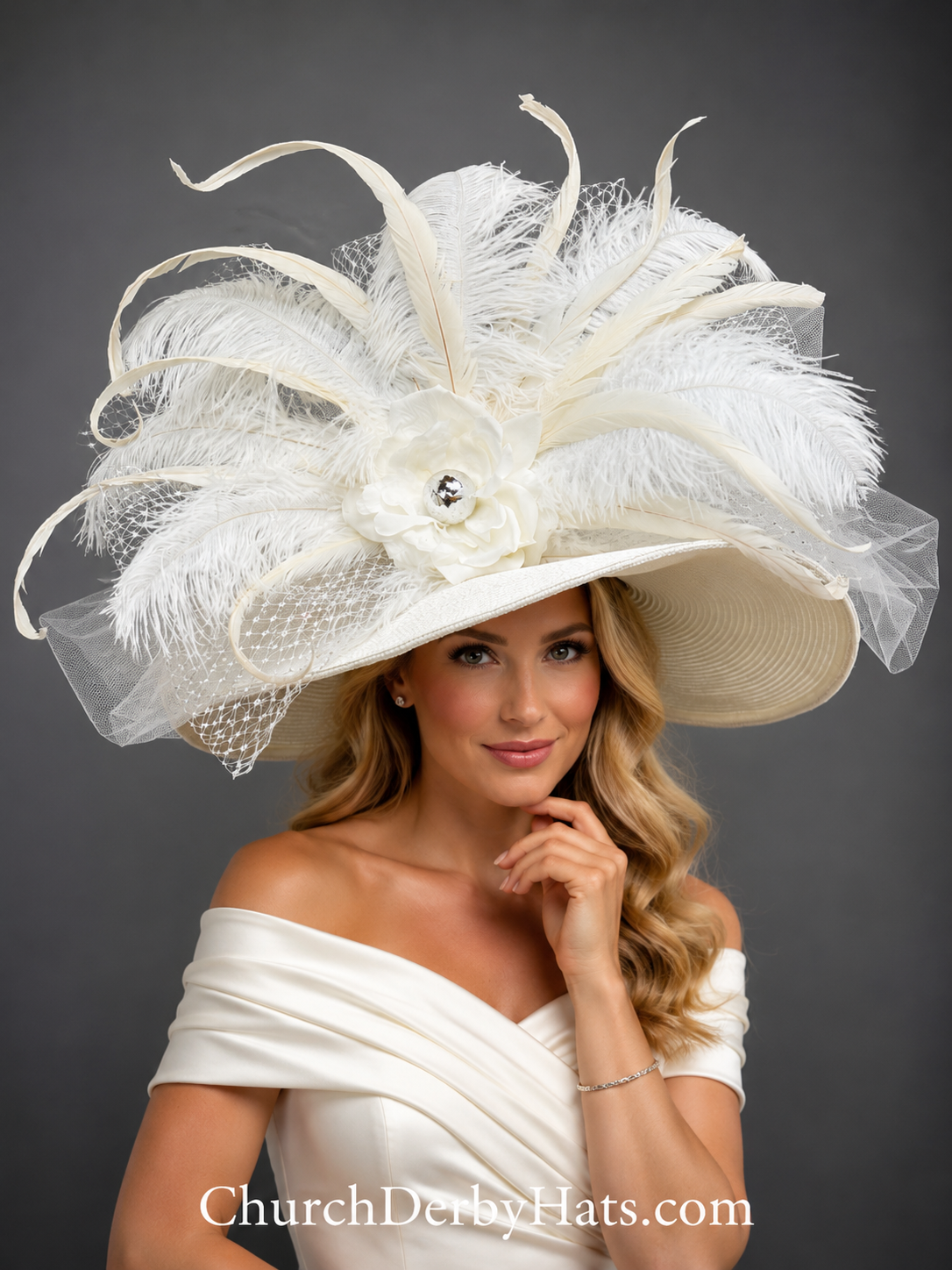 Cecilia White Silver - Kentucky Derby Hat