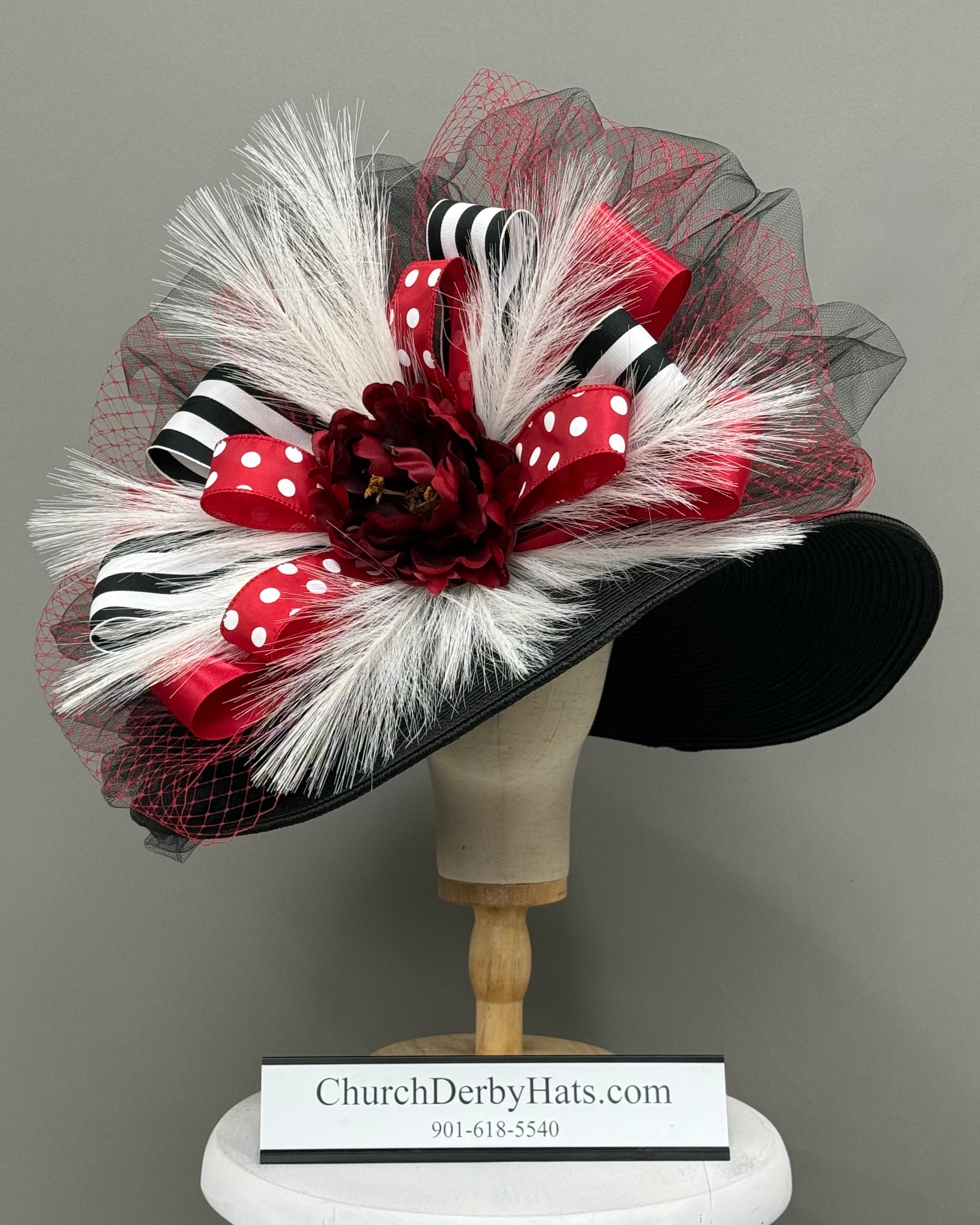 Jackie Black Red White - Kentucky Derby Hat
