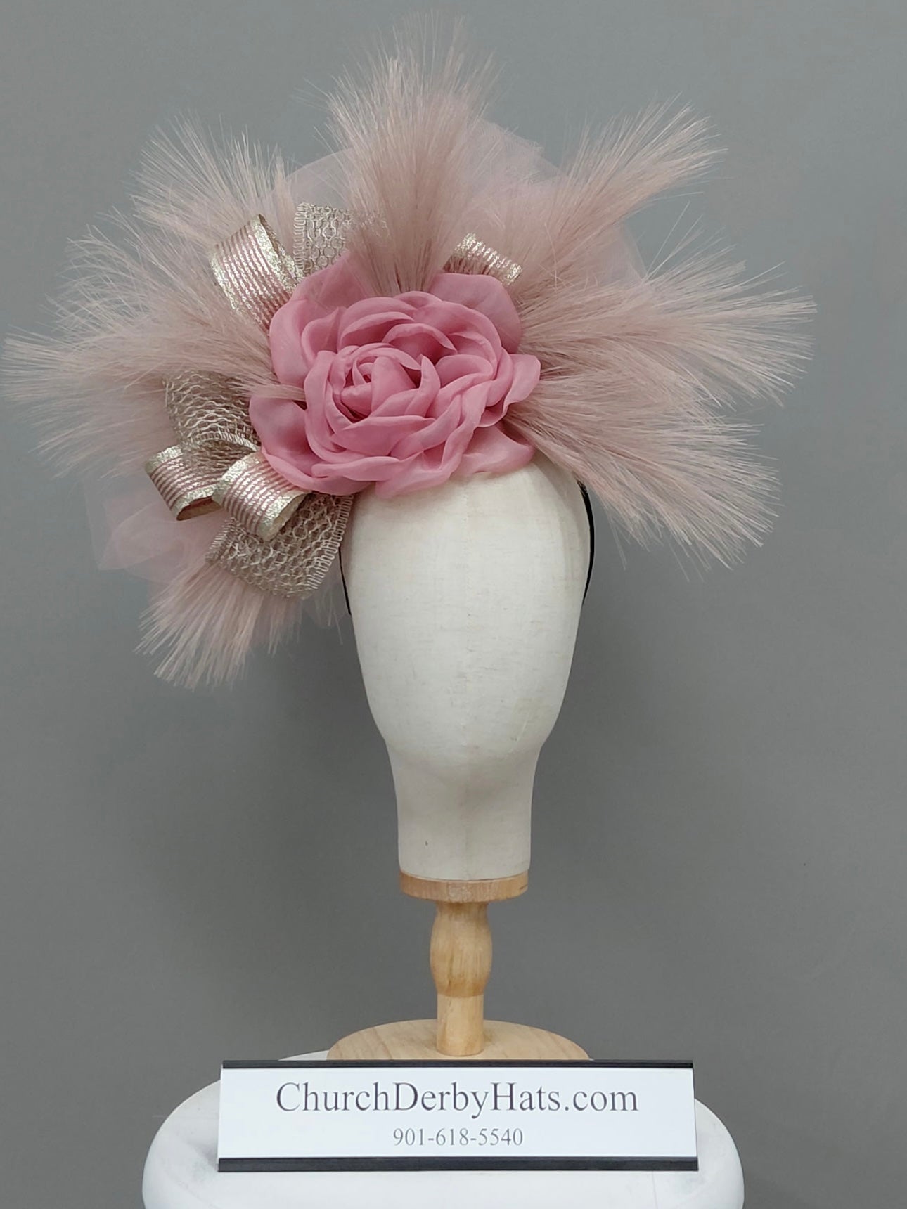 Olivia Blush Gold Fascinator on Headband