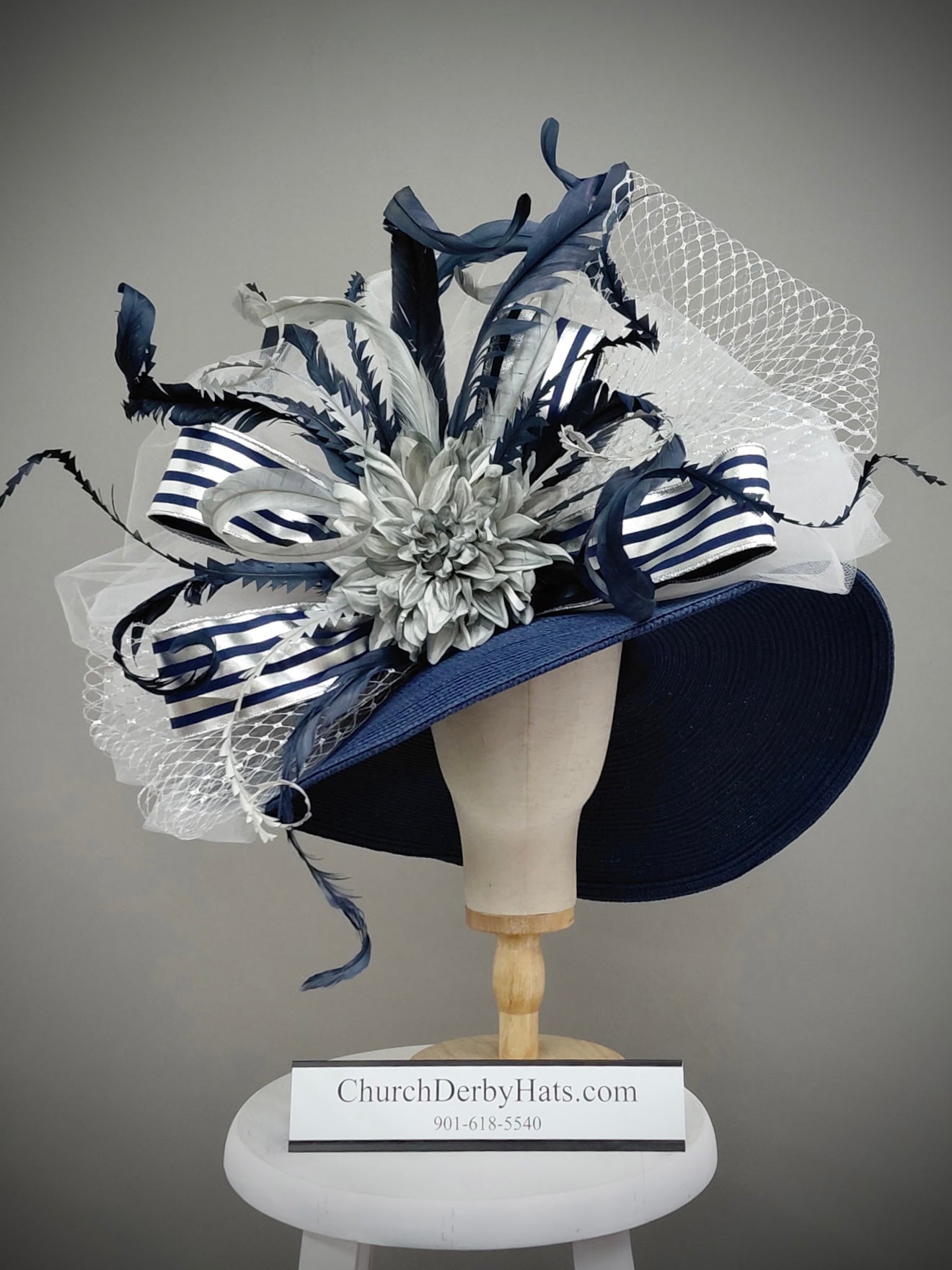 Diana Silver Navy Gray - Kentucky Derby Hat