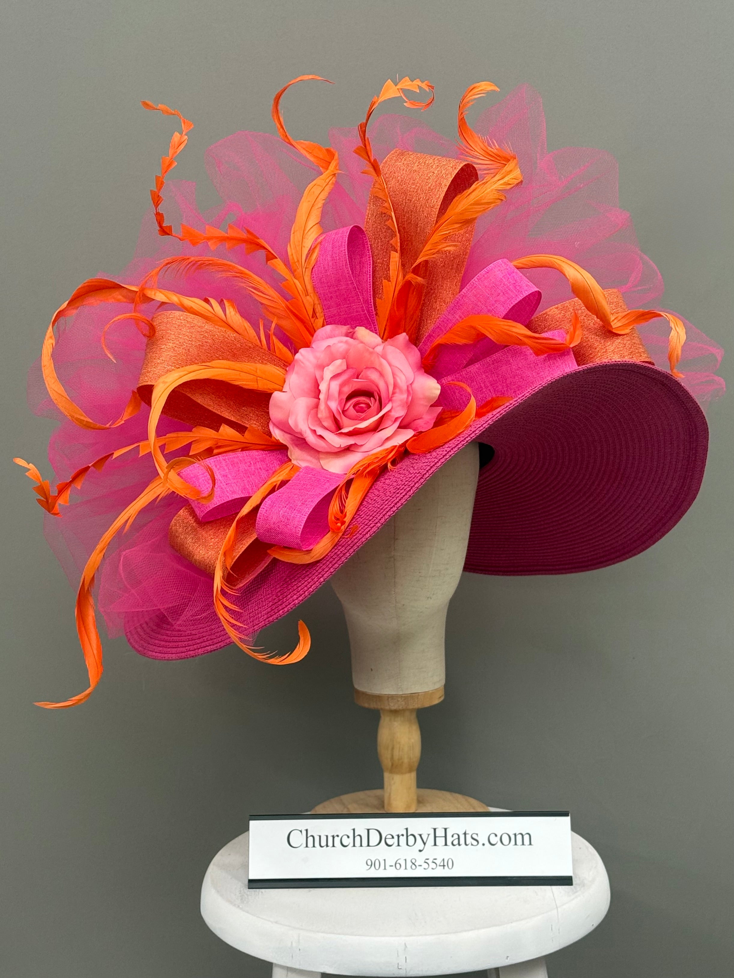 Tarina Pink Orange - Kentucky Derby Hat