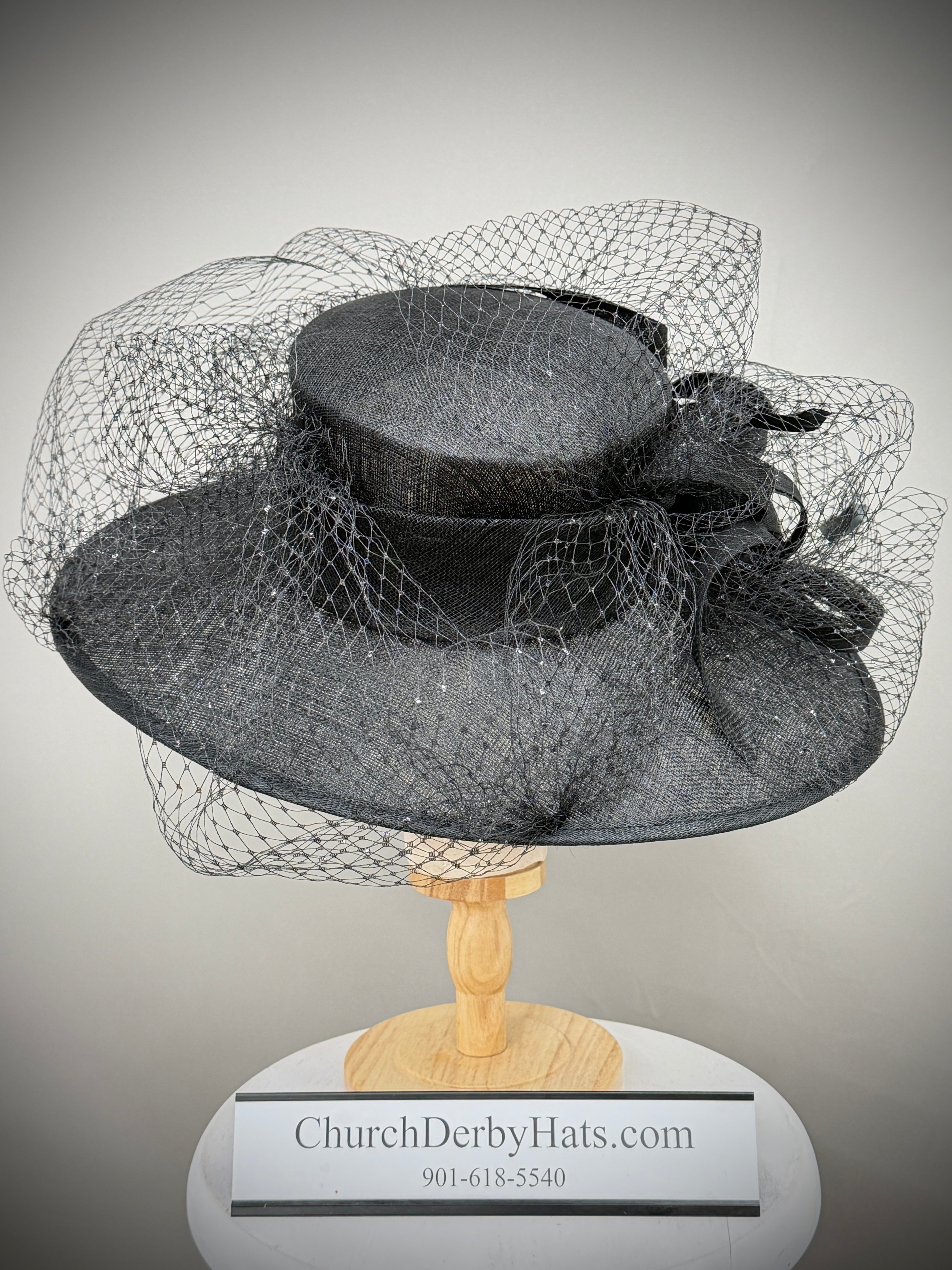 Greta Black Sinamay Church Hat