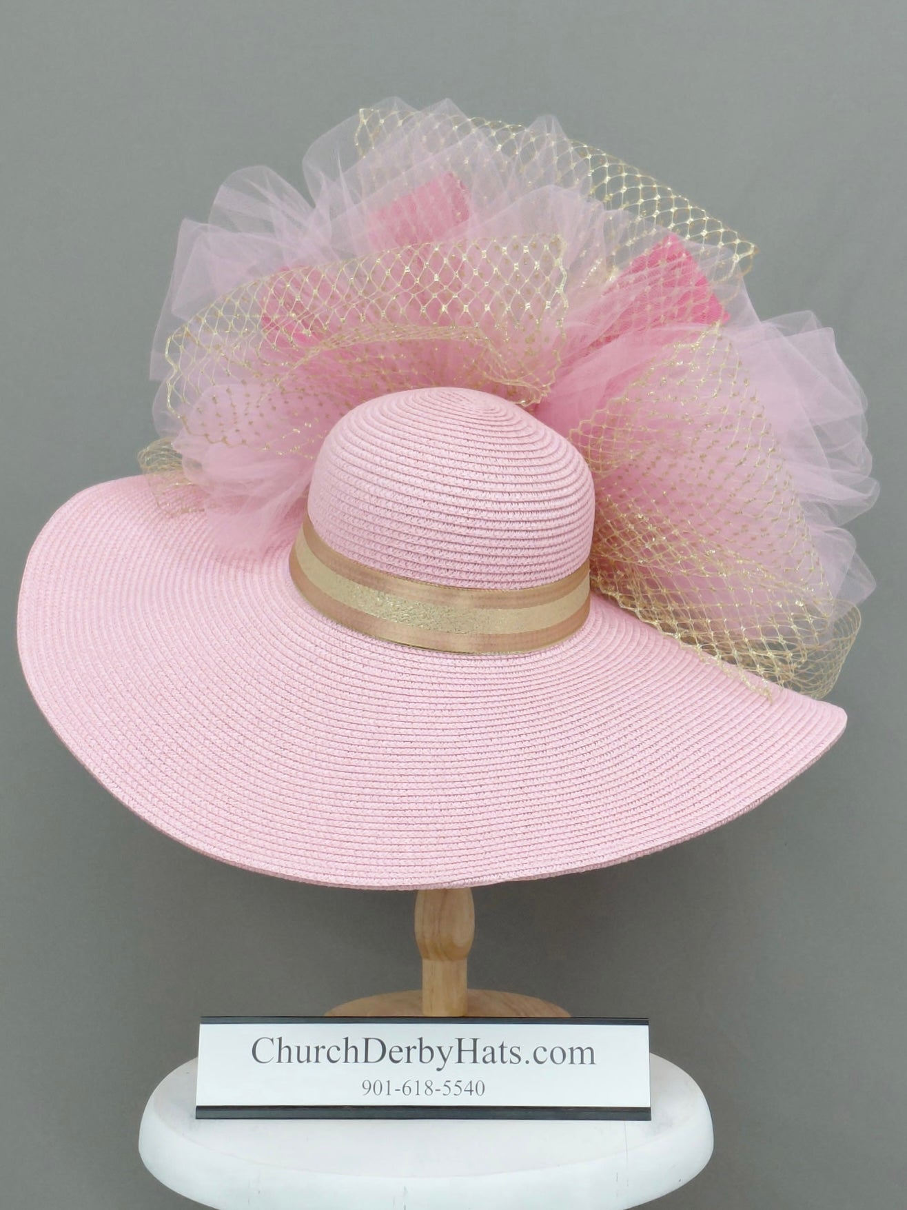 Pink Gold Kentucky Derby Hat - Church Hat