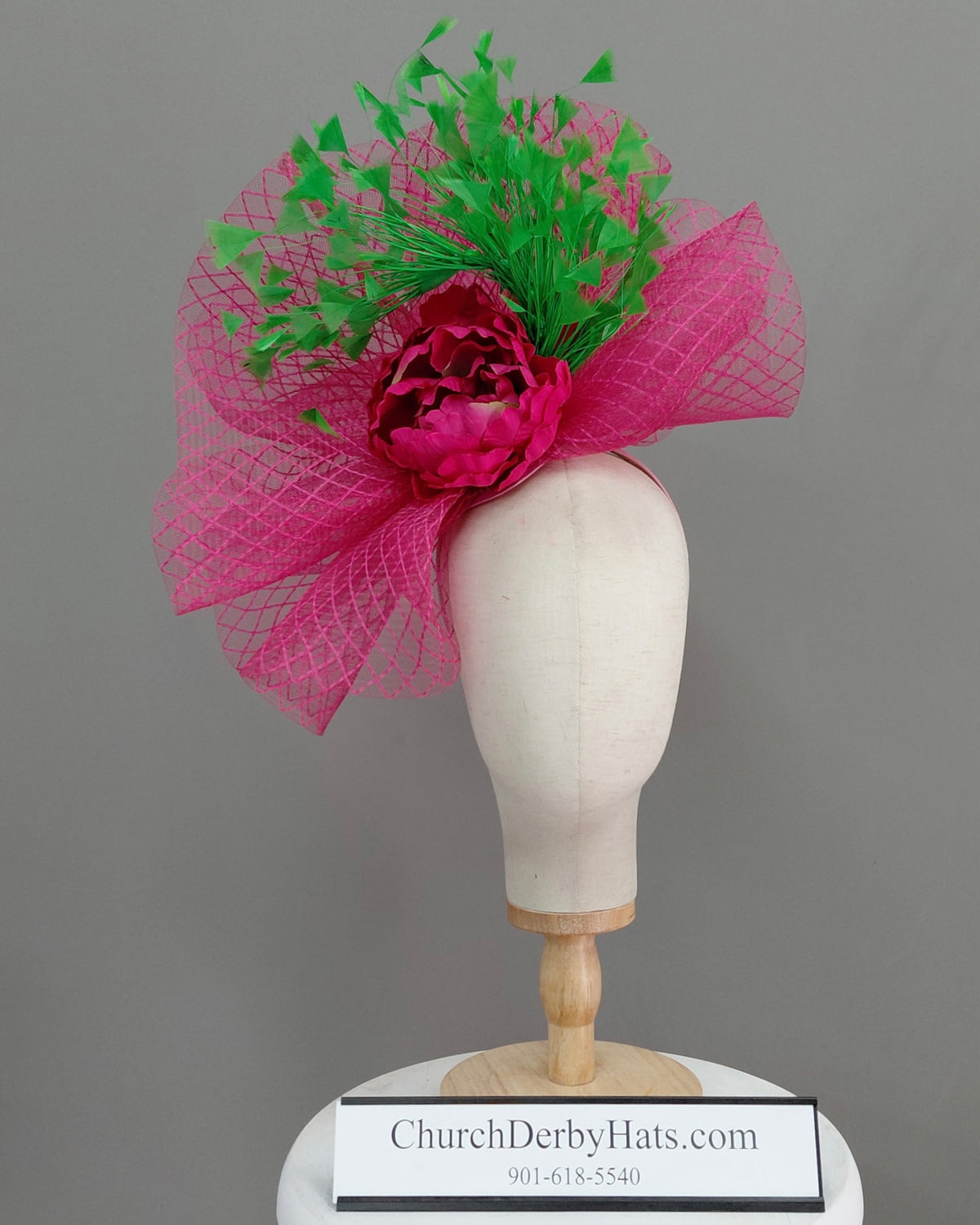 Rachel Pink Green - Kentucky Derby Hat - Fascinator on Headband