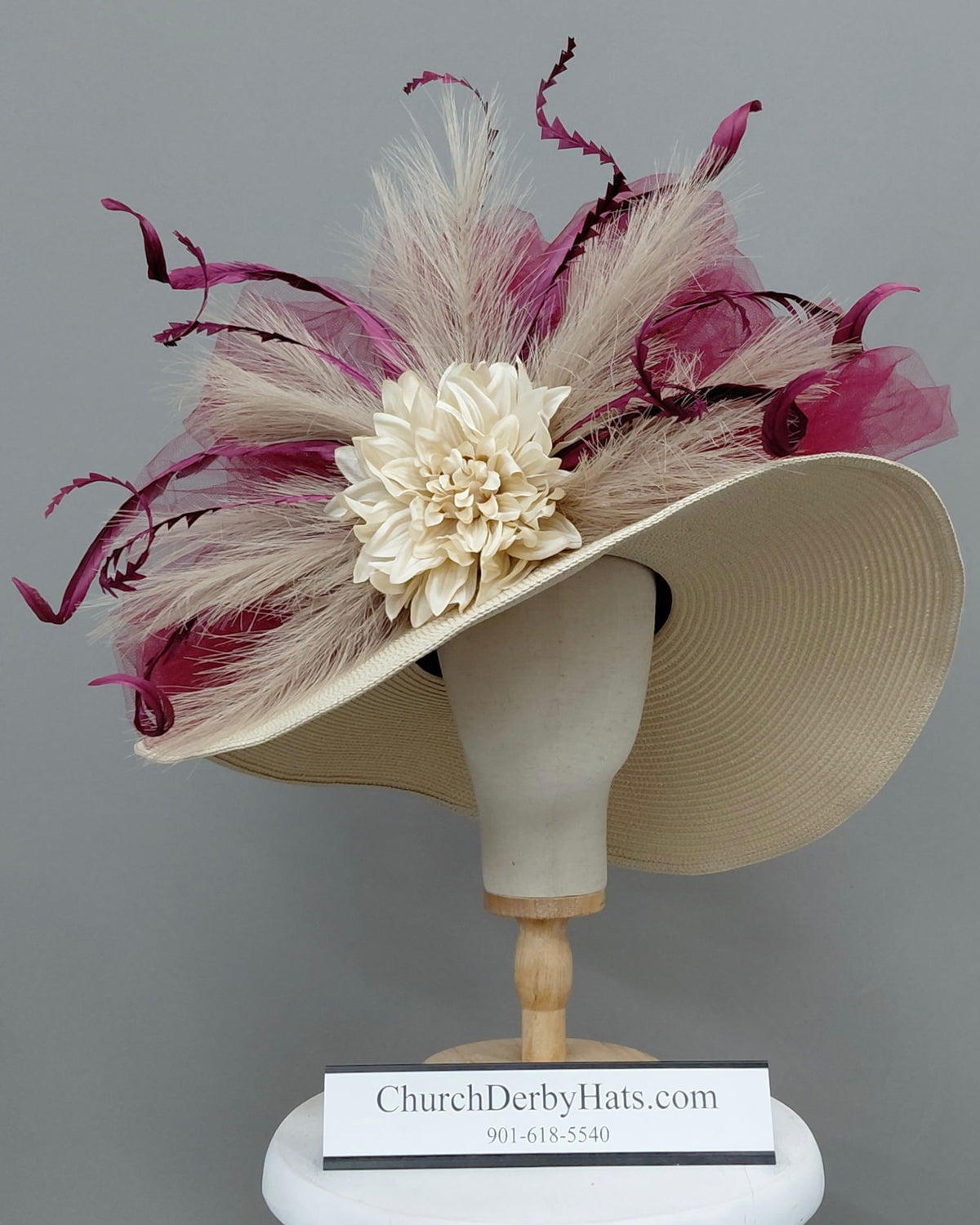 Marina Ivory Maroon - Kentucky Derby Hat