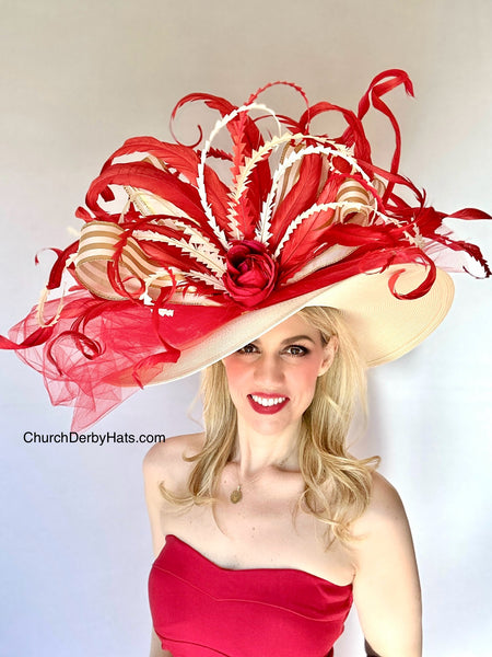 The Duchess Red Ivory Kentucky Derby Hat