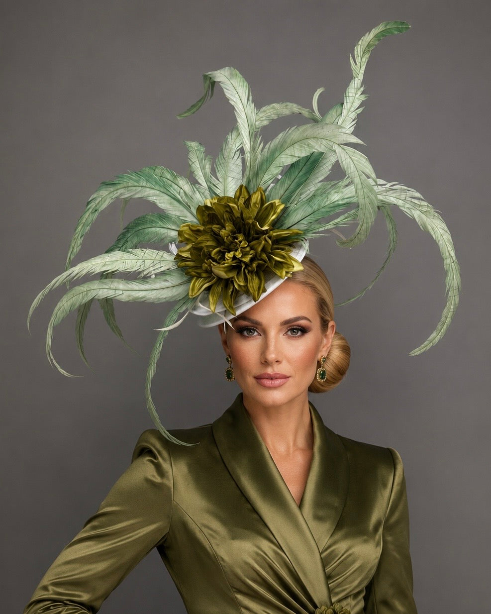 Chartreuse and Sage by Vance - Kentucky Derby Hat - Couture Millinery Fascinator on Headband