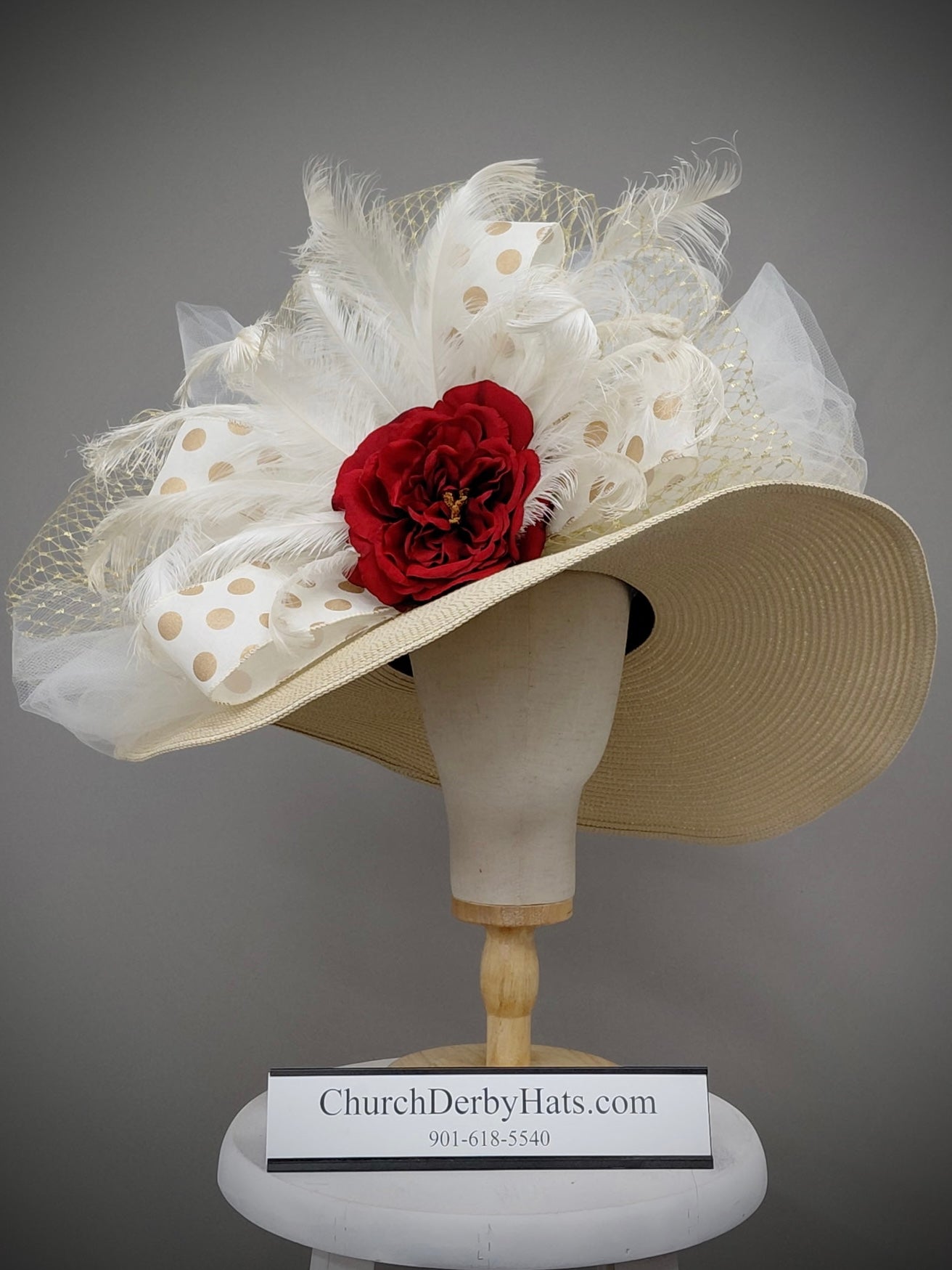 Rosset - Kentucky Derby Hat - Church Hat - Red Rose Ivory Hat