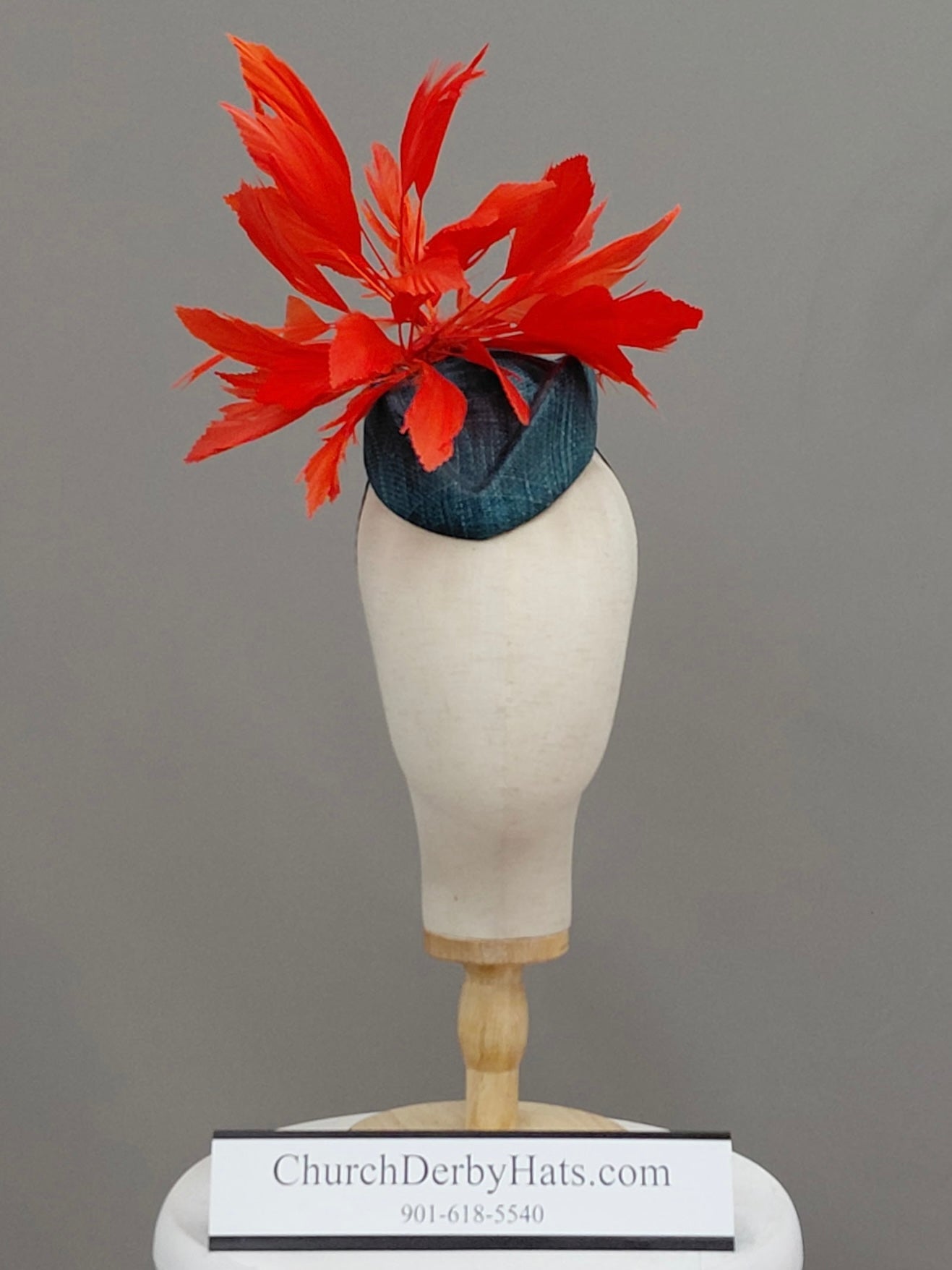 Erica - Dark Teal Bold Blood Orange Fascinator Hat