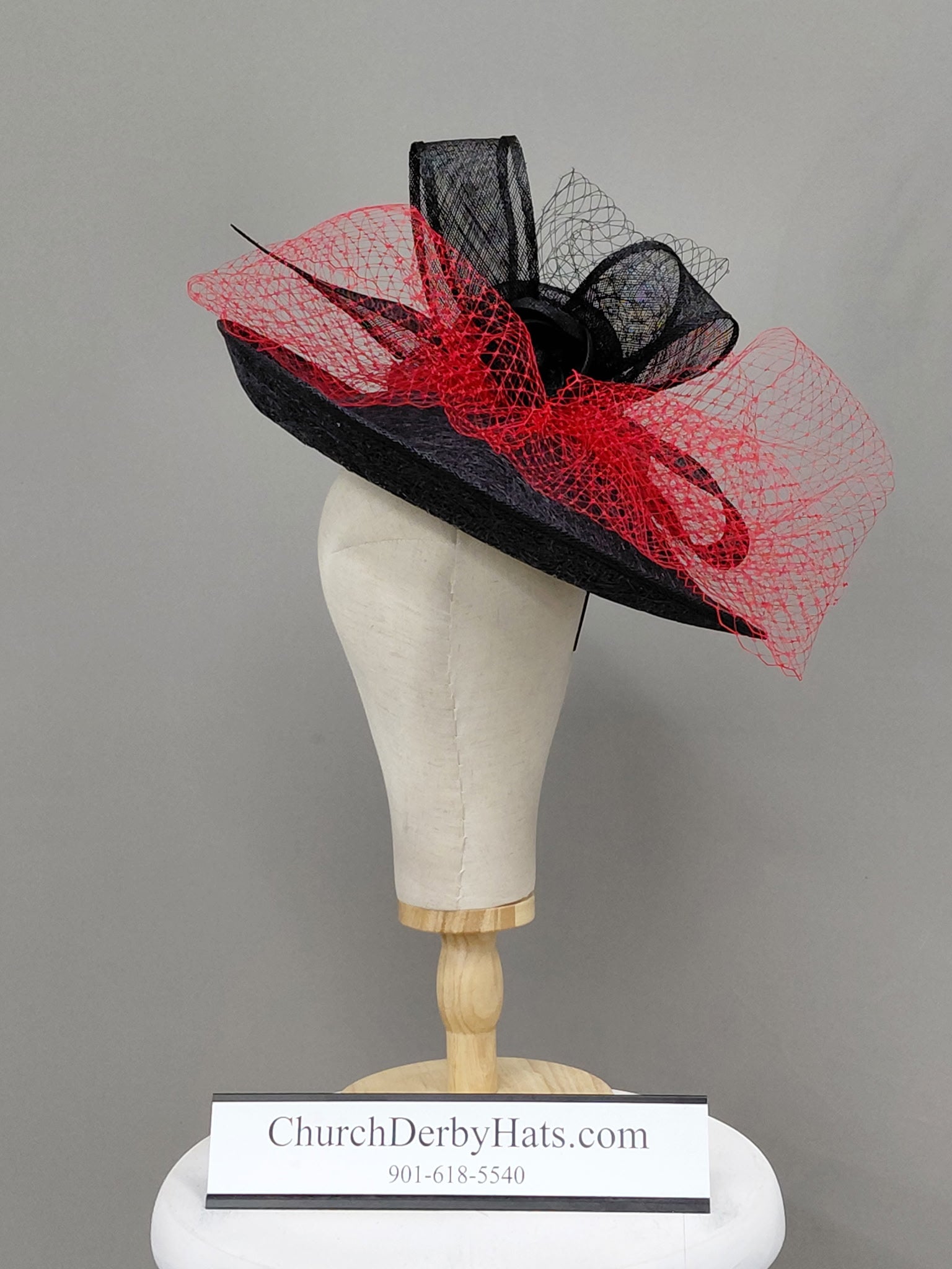 Club House - Kentucky Derby Hat - Fascinator in Black and Red