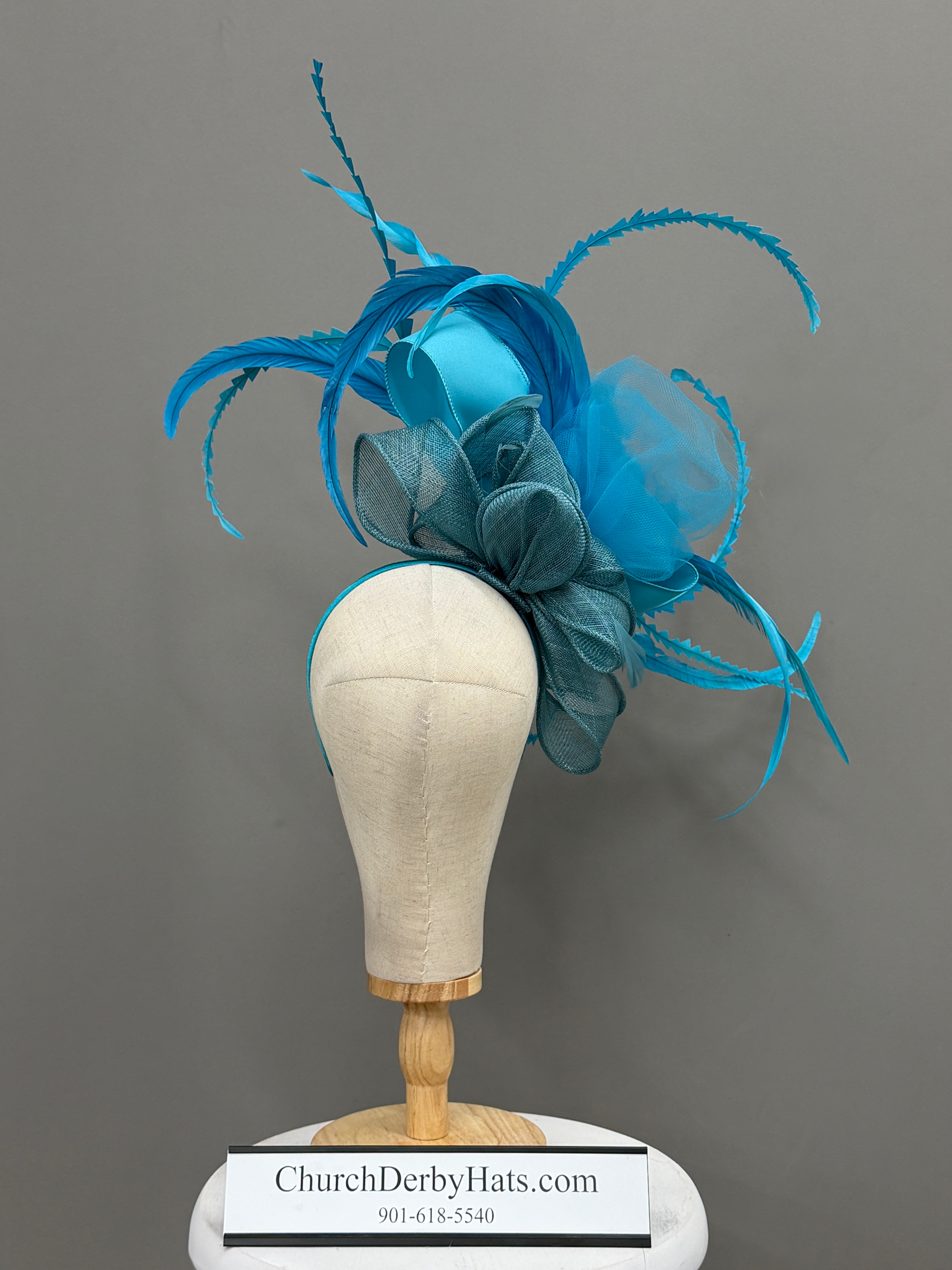 Sophia Blue Fascinator by Vance on Headband - Kentucky Derby Hat