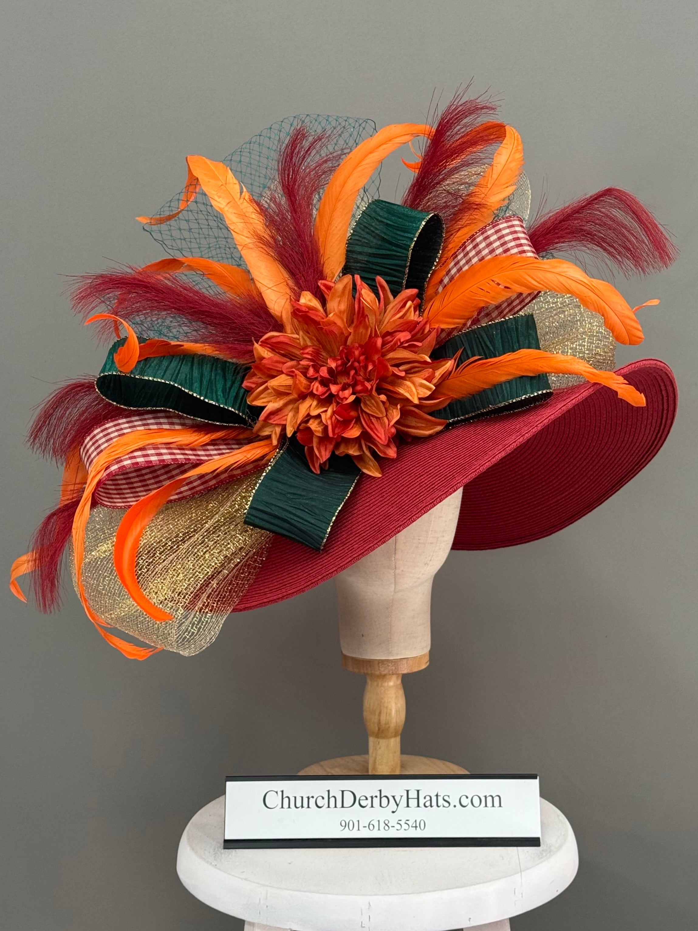 Sally Red Orange - Kentucky Derby Hat - Church Hat