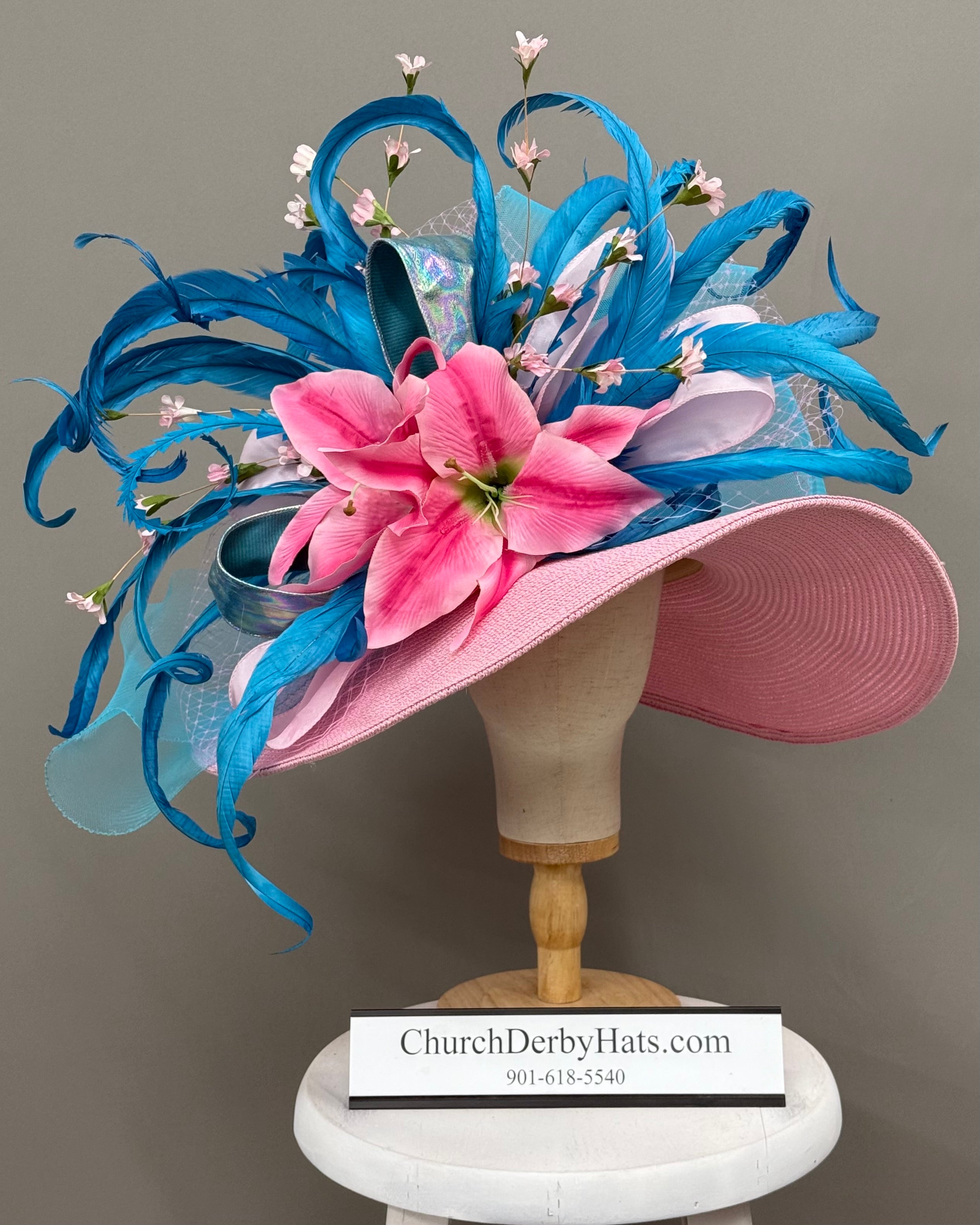 Buckingham Pink Blue - Kentucky Derby Hat