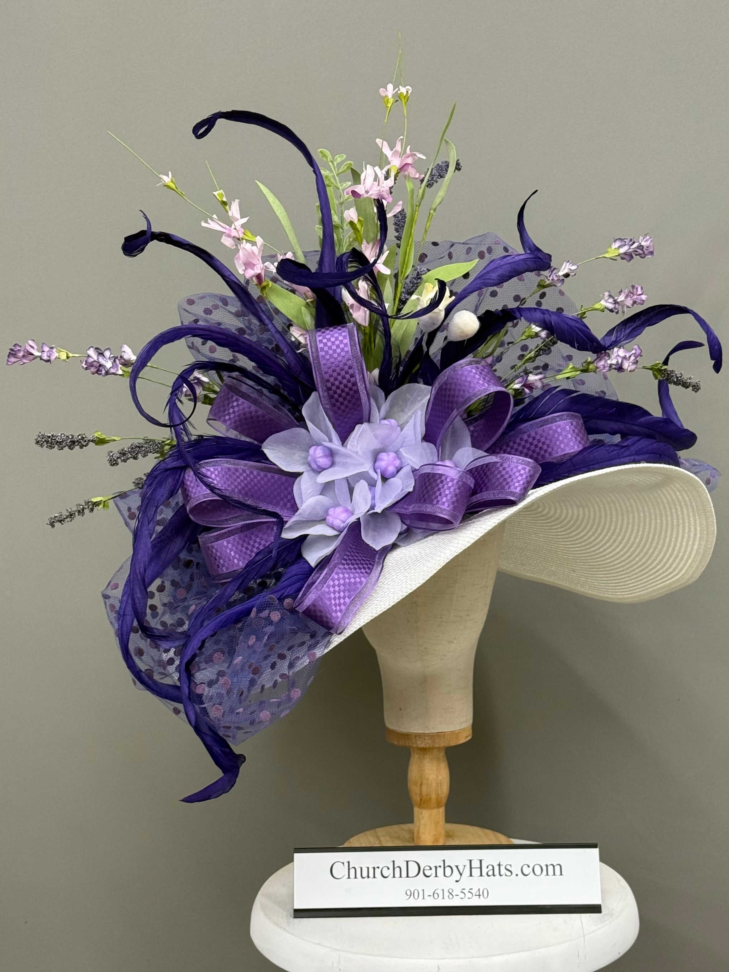 Markle Purple White - Kentucky Derby Hat - Church Hat