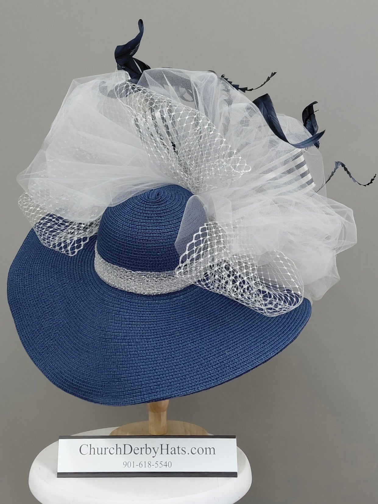 Diana Silver Navy Gray - Kentucky Derby Hat