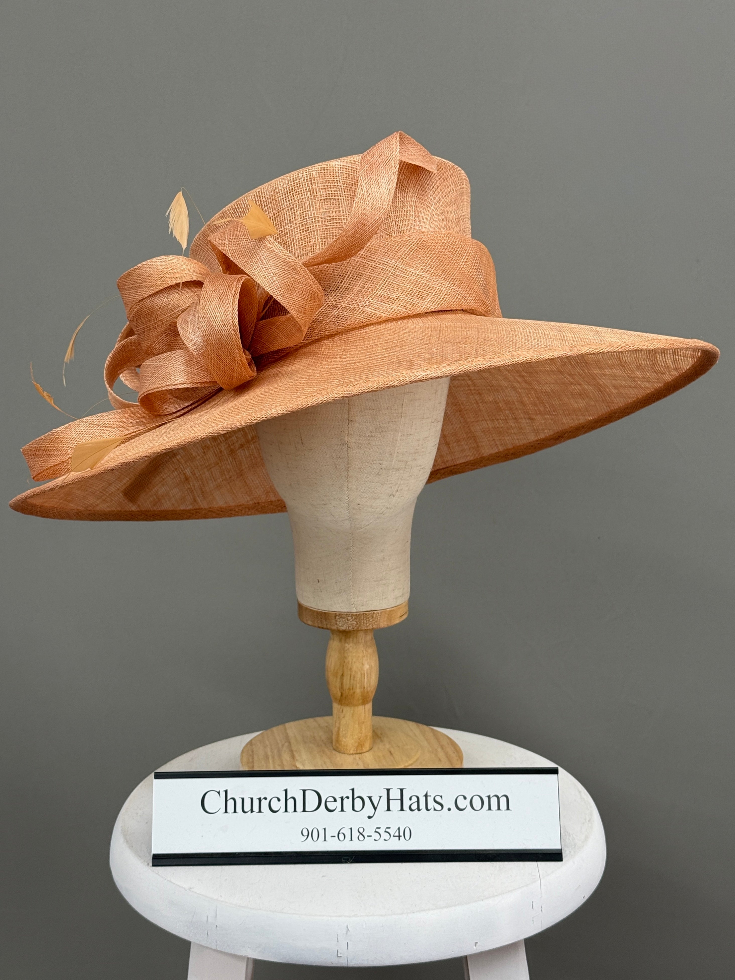 Apricot Sinamay Straw - Church Derby Hat
