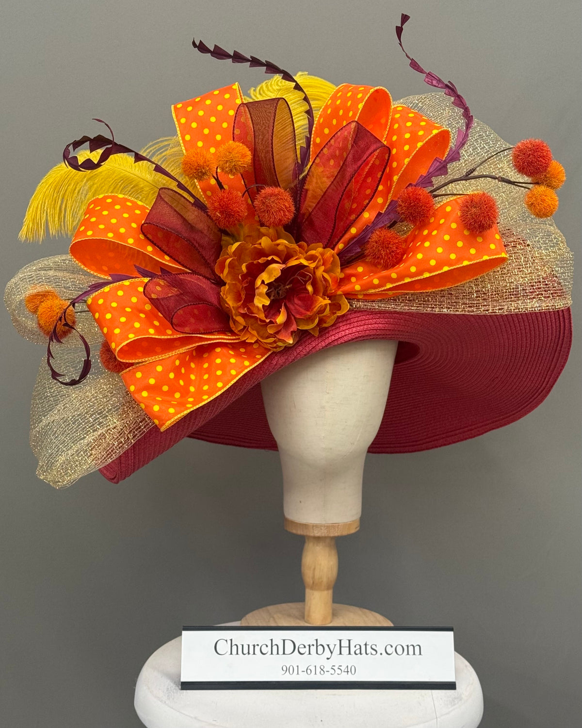 Winona - Kentucky Derby Hat - Church Hat Red Orange Yellow