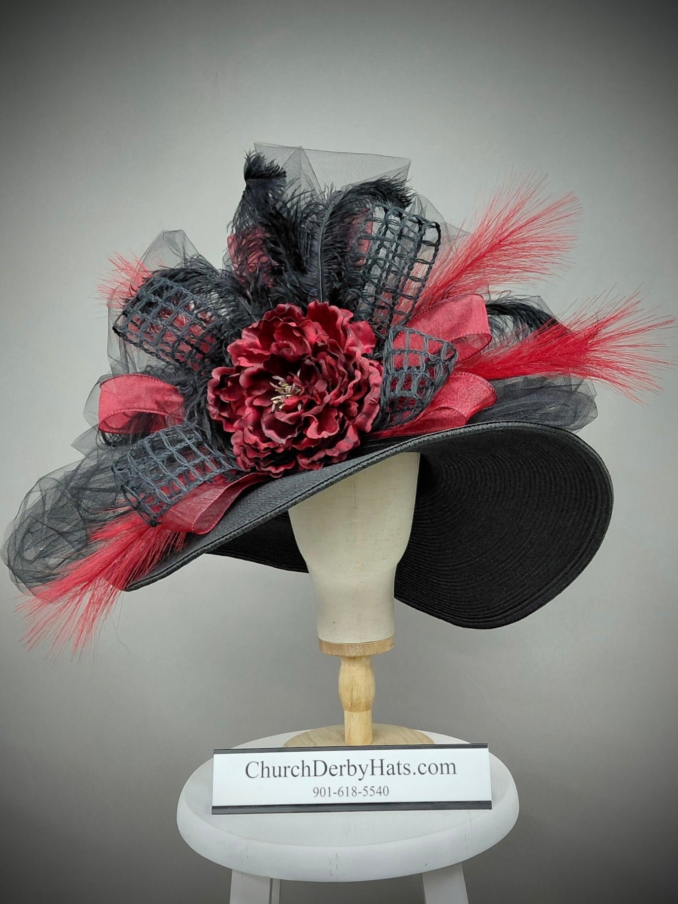 Vogue - Kentucky Derby Hat - Church Hat in Black and Deep Red