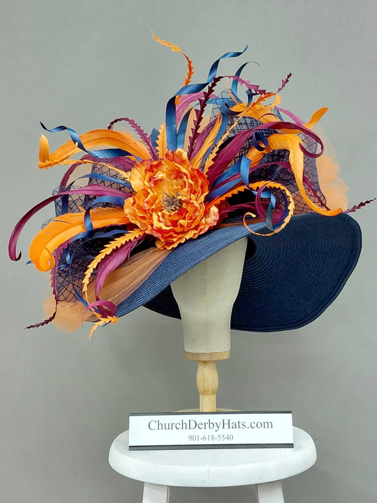 Diva Navy Orange - Kentucky Derby Hat