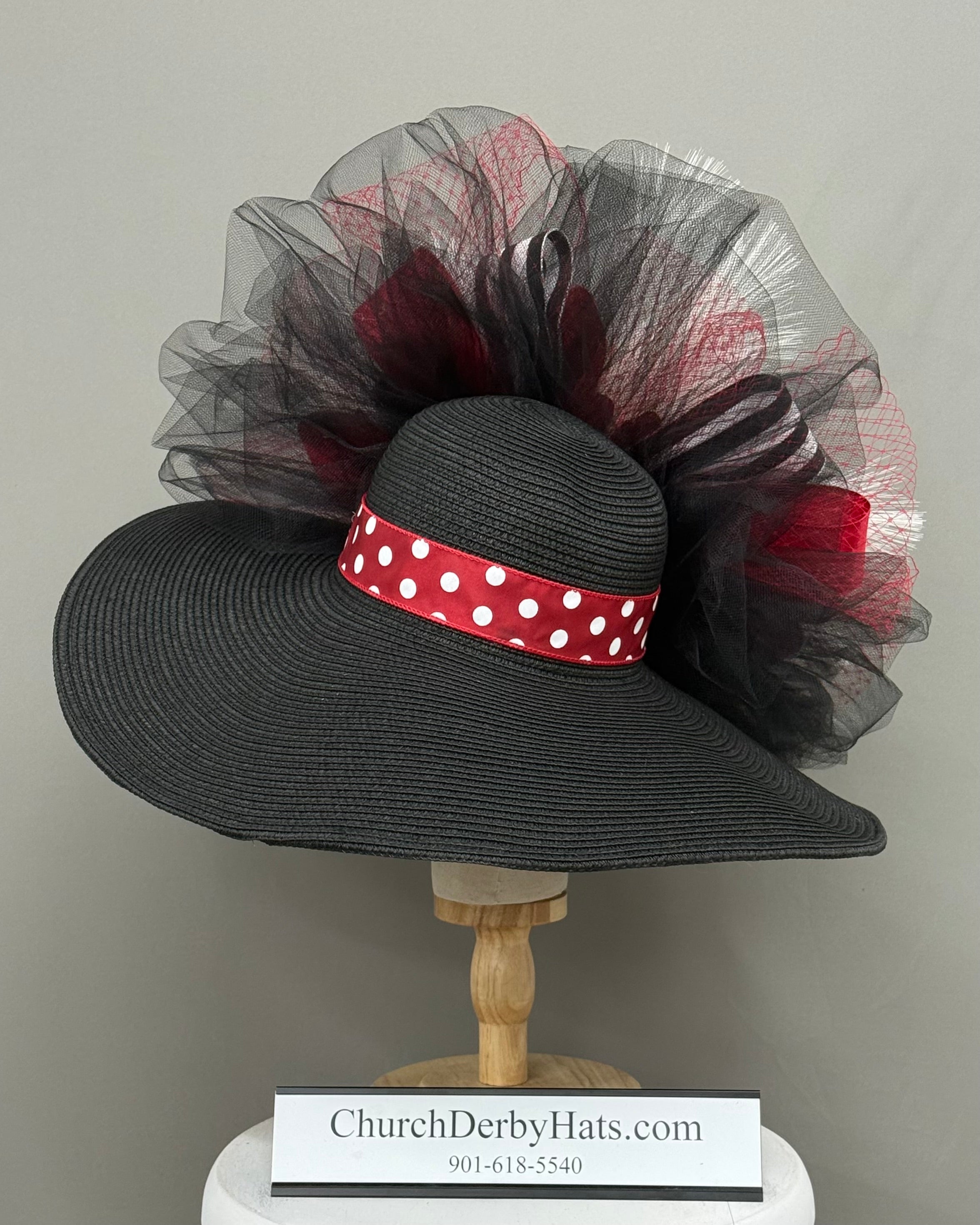 Jackie Black Red White - Kentucky Derby Hat