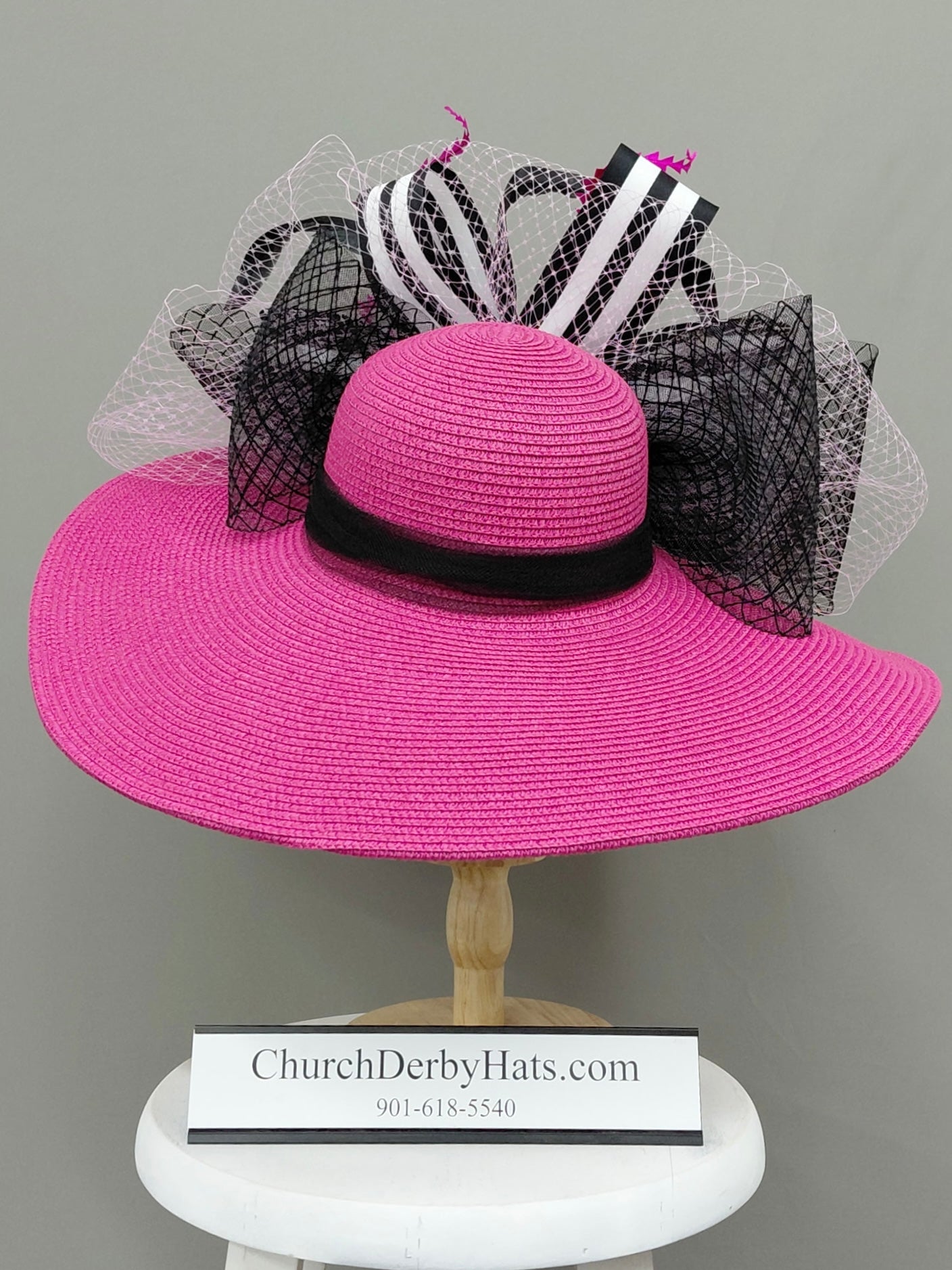 Farah - Pink White Black - Kentucky Derby Hat
