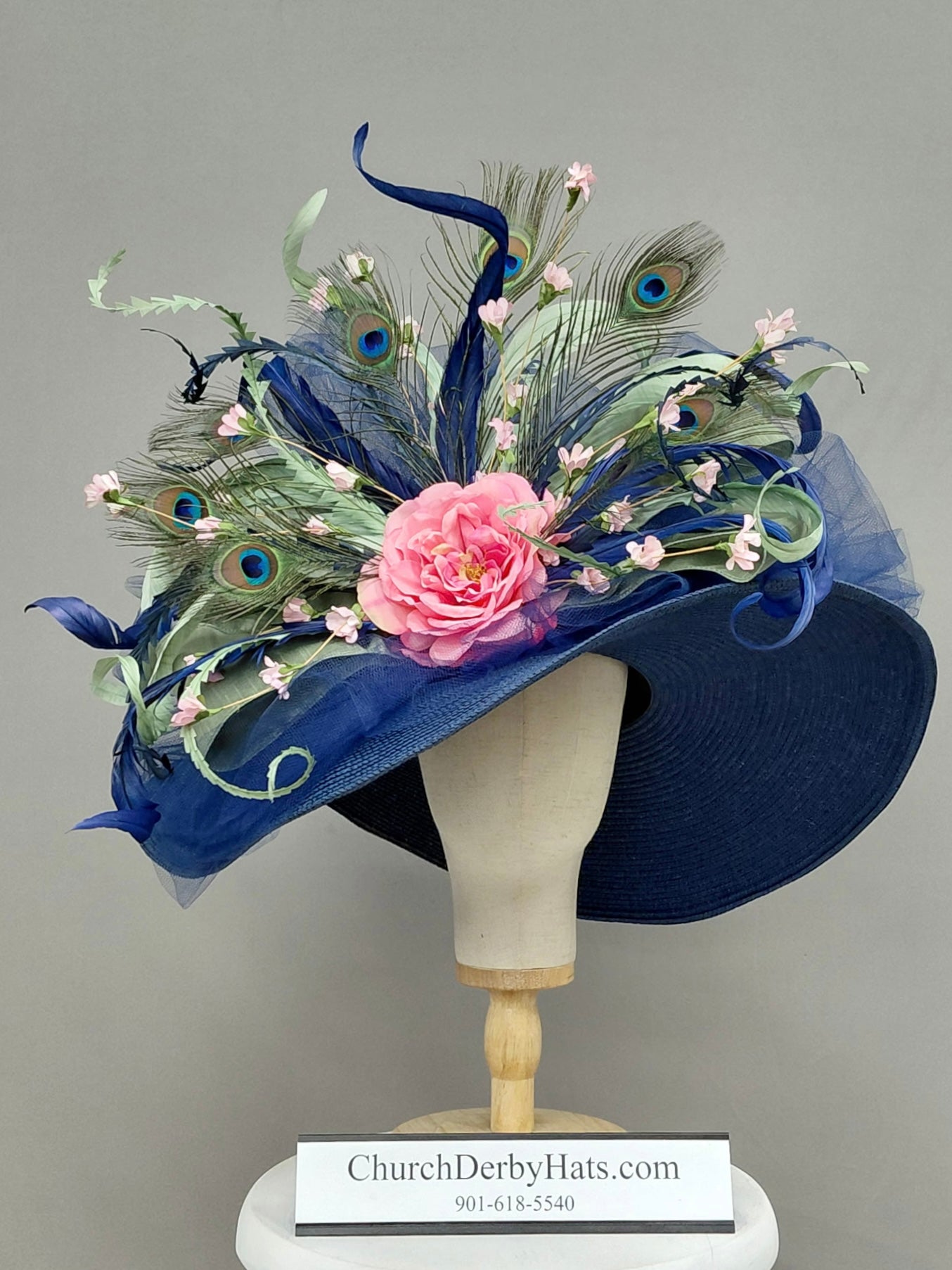 Hellen Navy Blue Pink - Kentucky Derby Hat