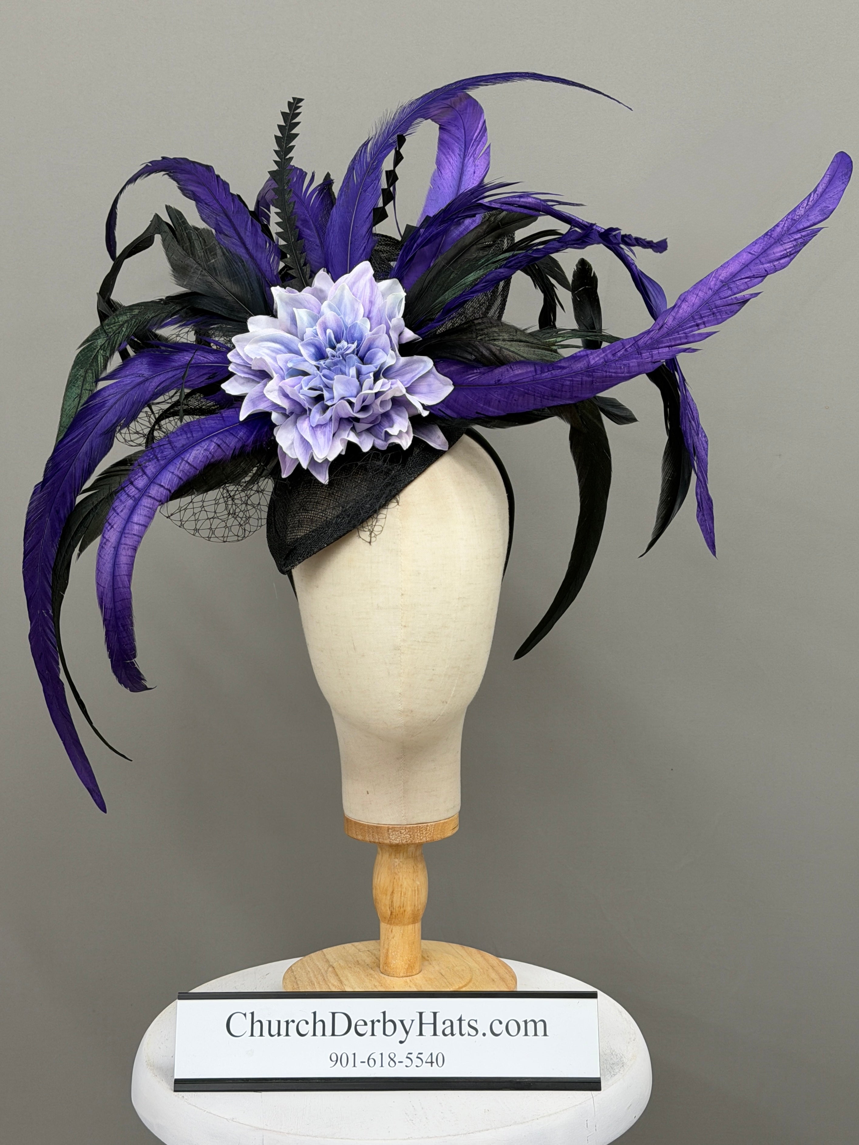 Wendy Purple Black Fascinator by Vance - Kentucky Derby Hat - Church Derby Hat