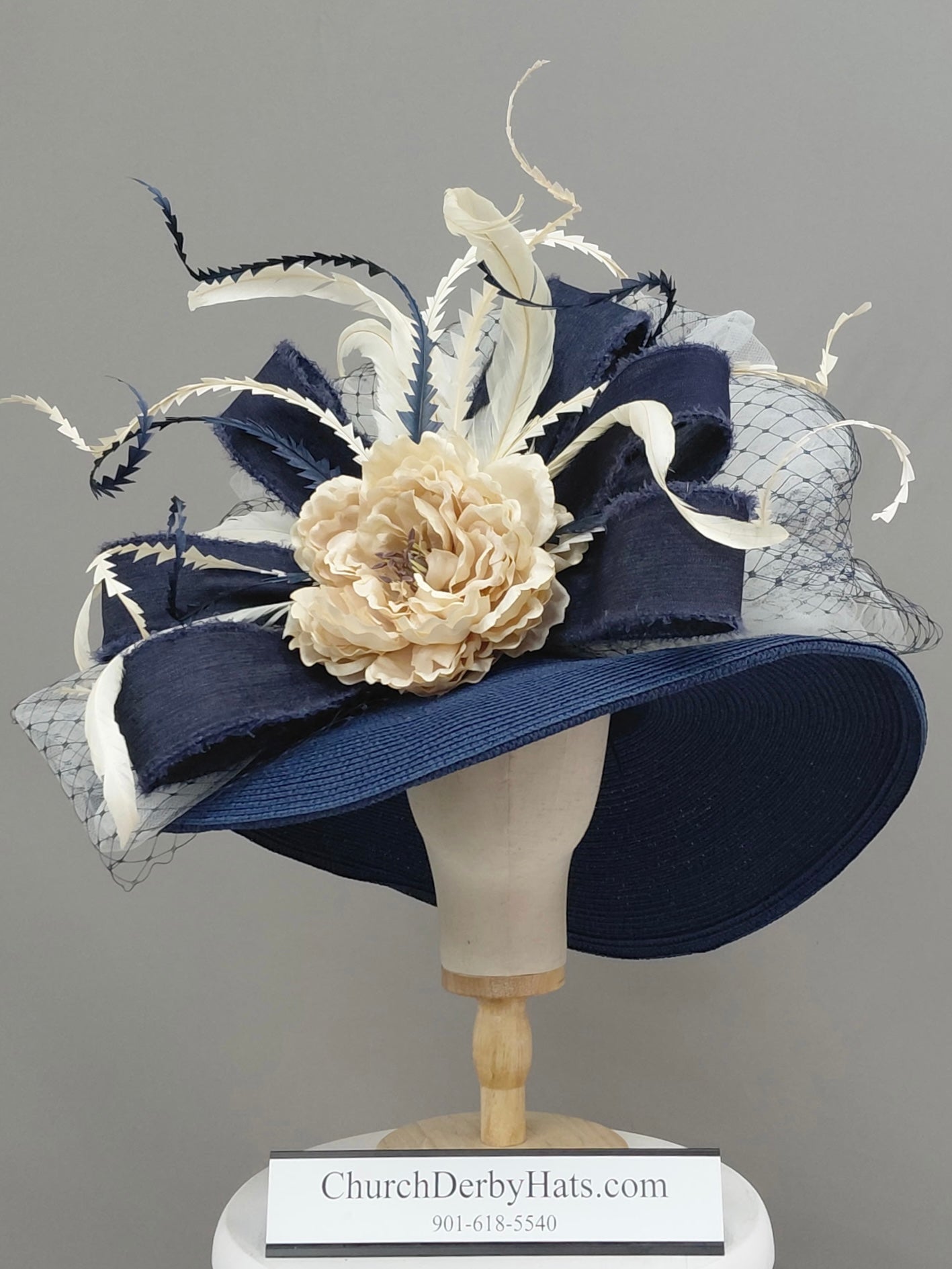 Bellevue - Navy Blue Kentucky Derby Hat - Church Hat
