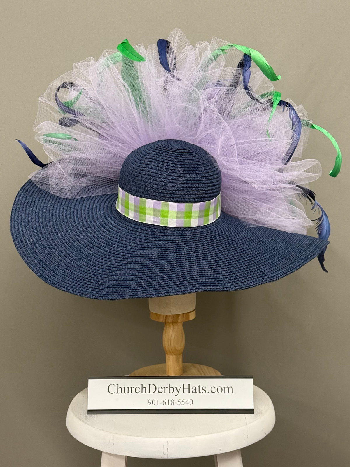 Rochelle Navy Blue Green Purple - Kentucky Derby Hat - Church Hat