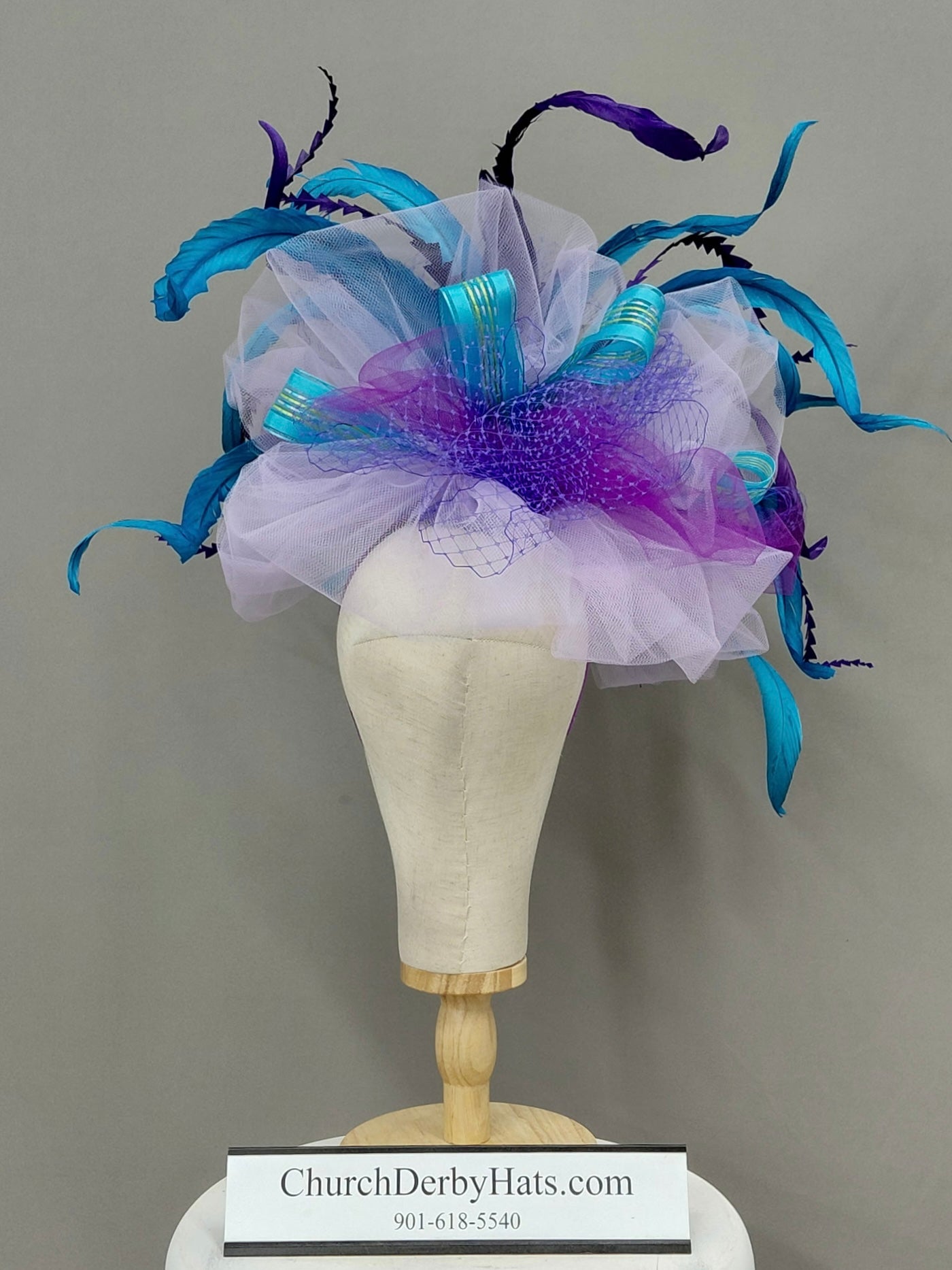 Hera Blue Purple - Kentucky Derby Hat - Fascinator on Headband