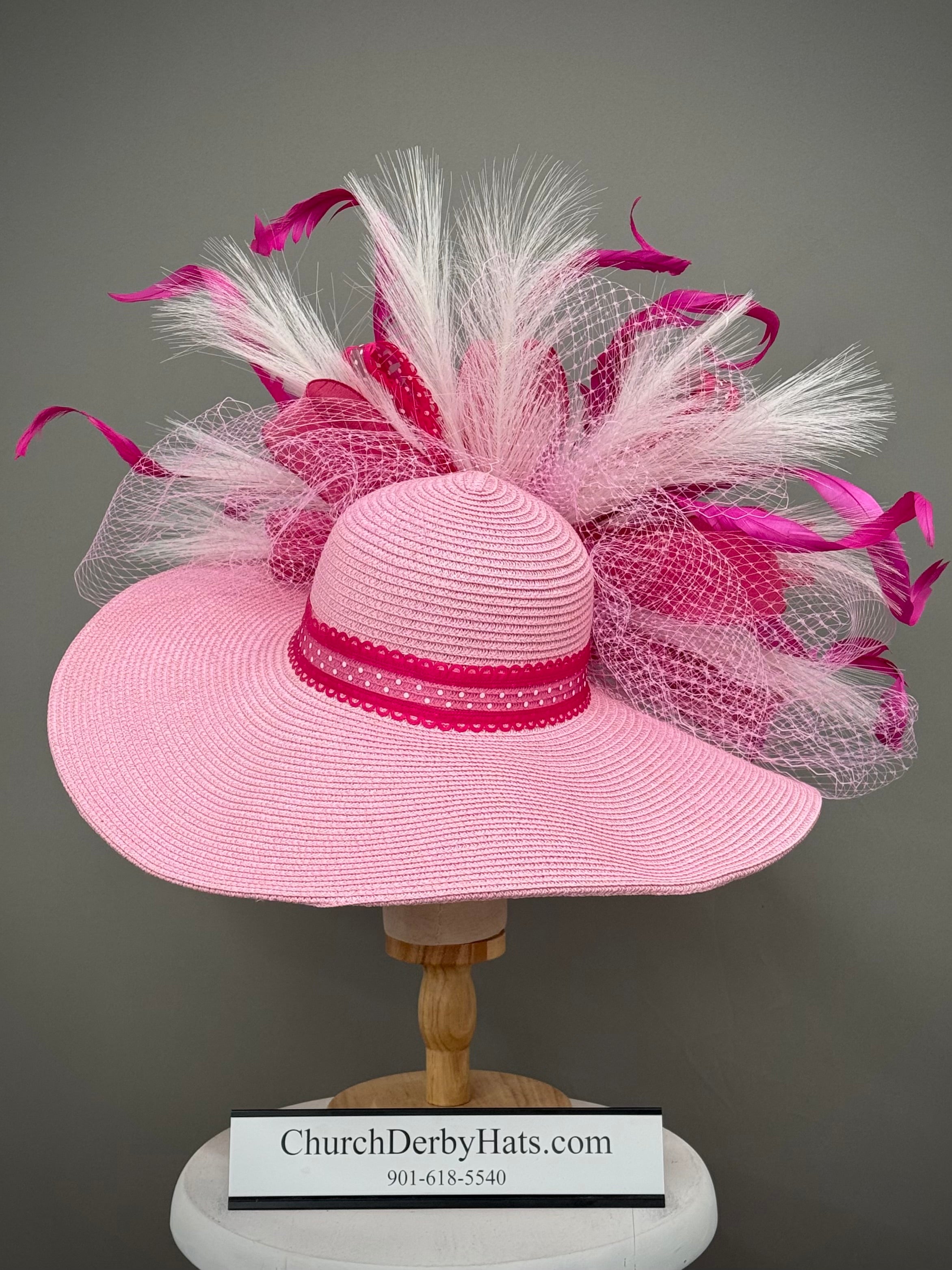 Sandrene Pink White - Kentucky Derby Hat