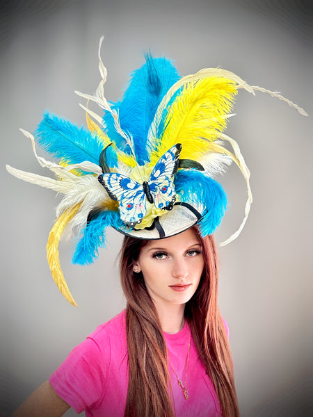 Faith Blue Butterly Fascinator on Headband