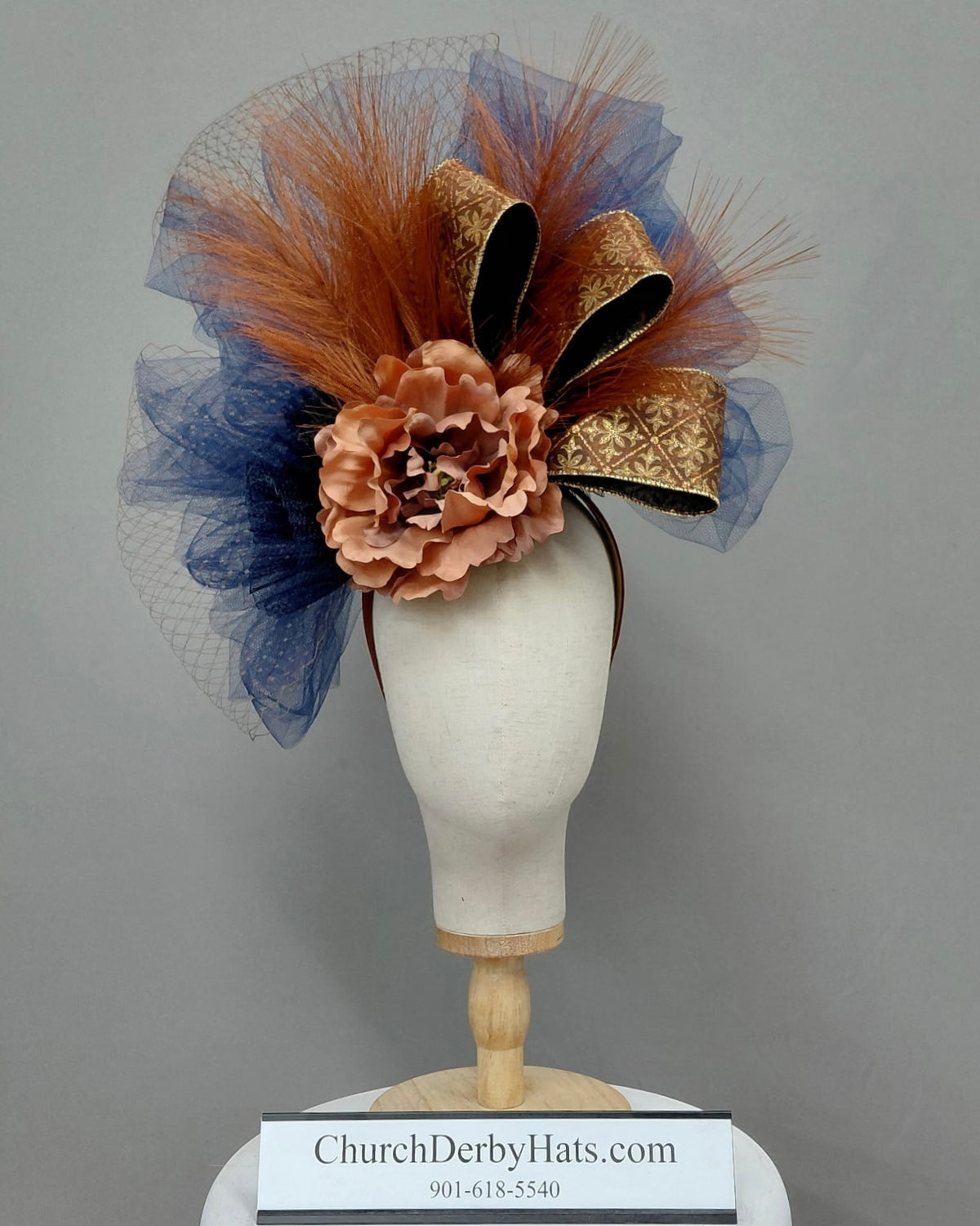 Sandy Brown Blue - Kentucky Derby Hat Fascinator on Headband