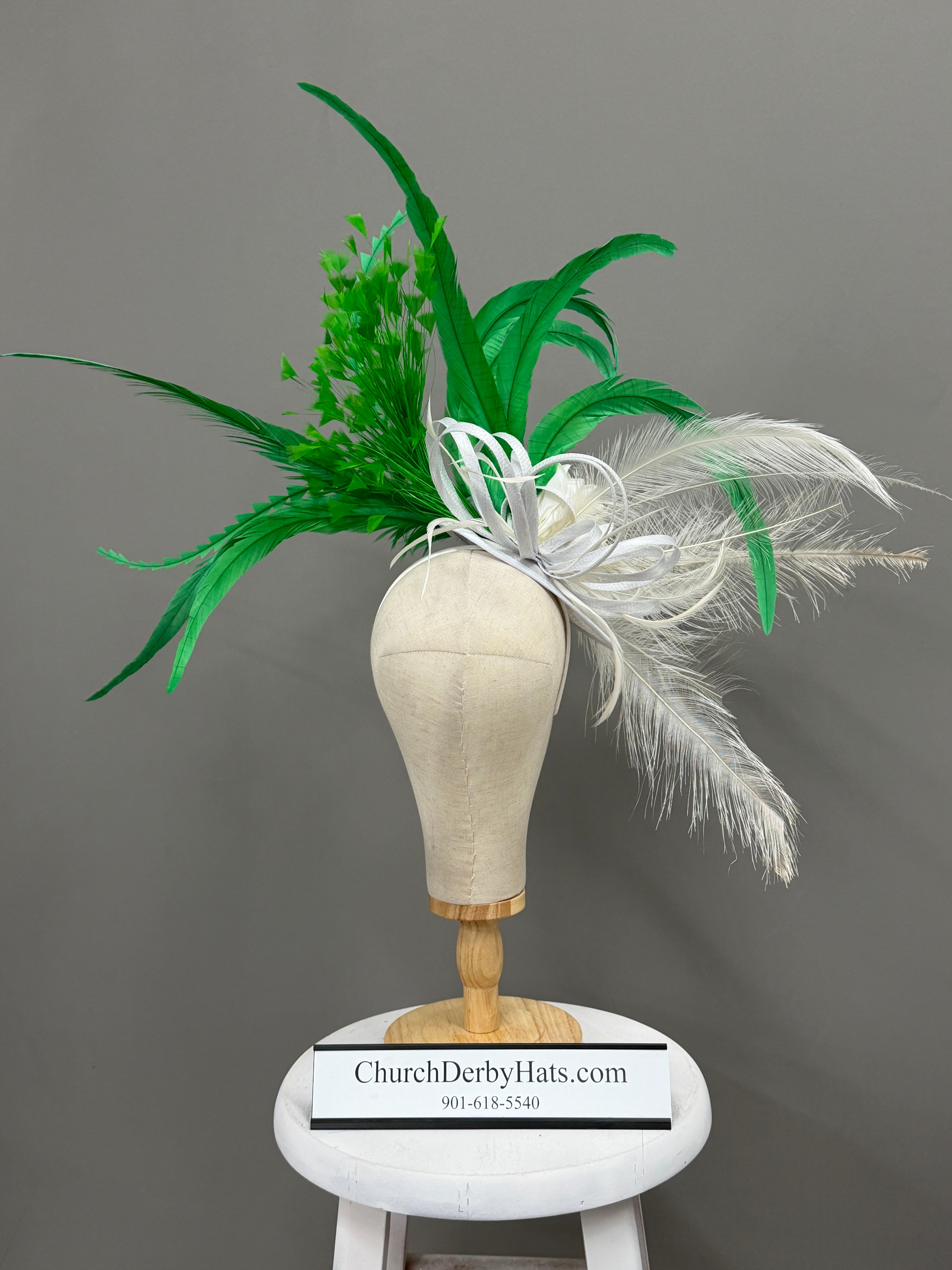 Green and White Vancinator on Headband - Kentucky Derby Hat- Church Hat