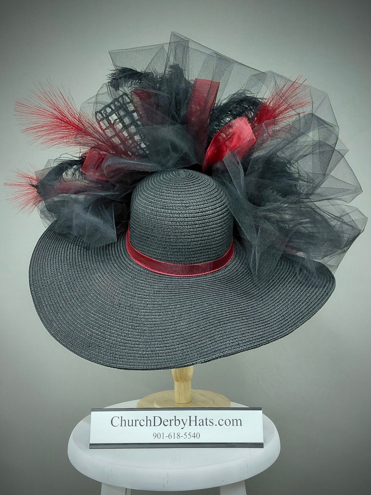 Vogue - Kentucky Derby Hat - Church Hat in Black and Deep Red