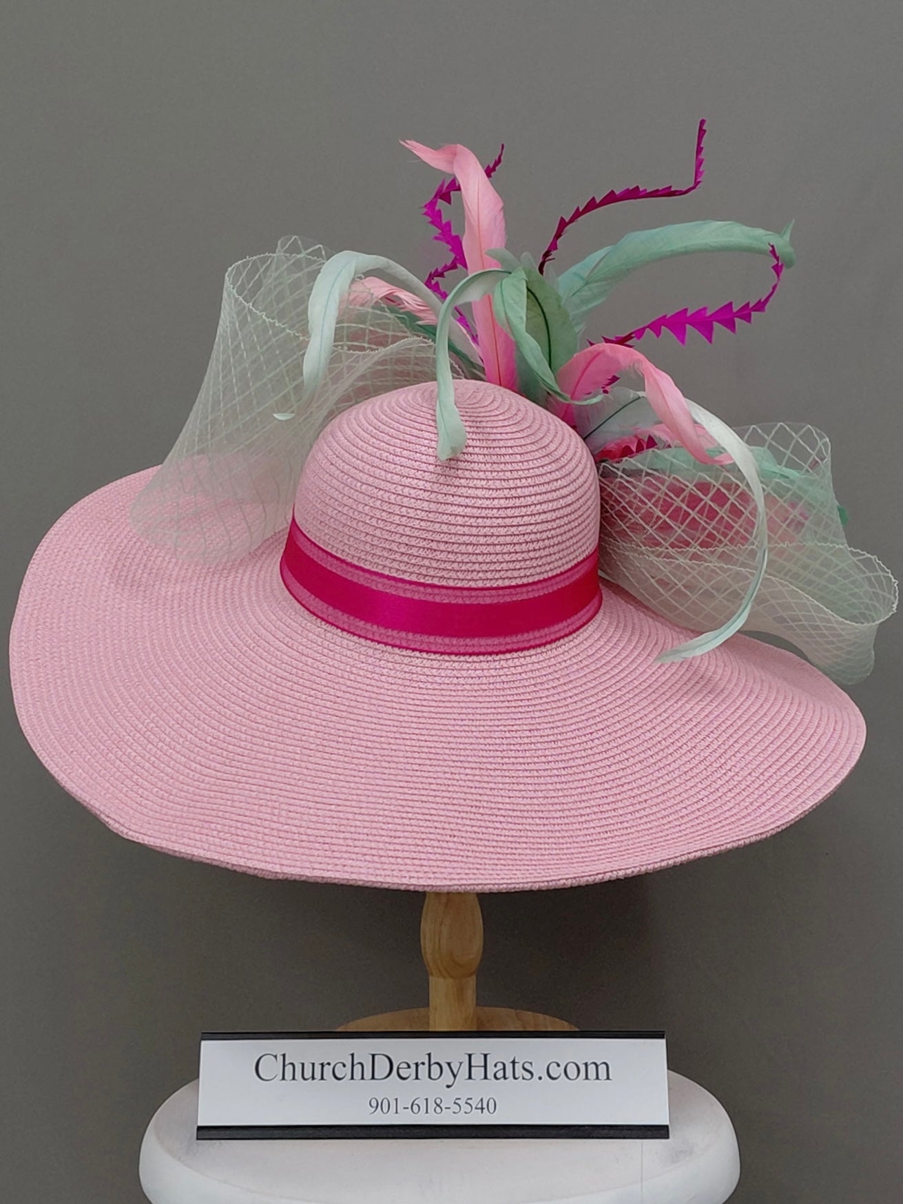 Rachel Pink Green - Kentucky Derby Hat