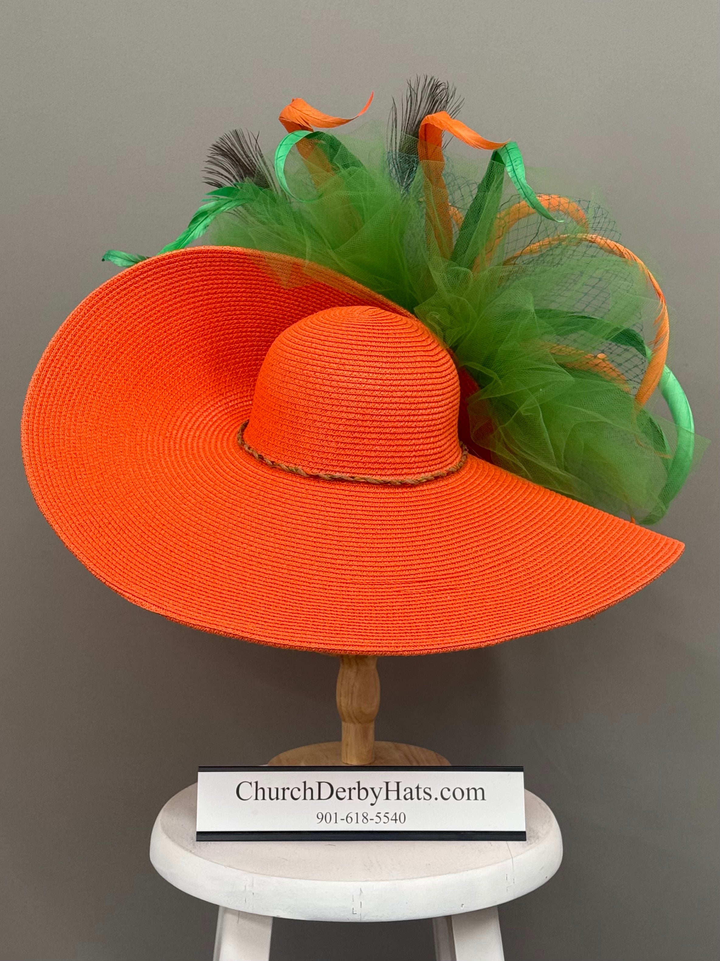 State Street - Orange Green Kentucky Derby Hat - Church Hat