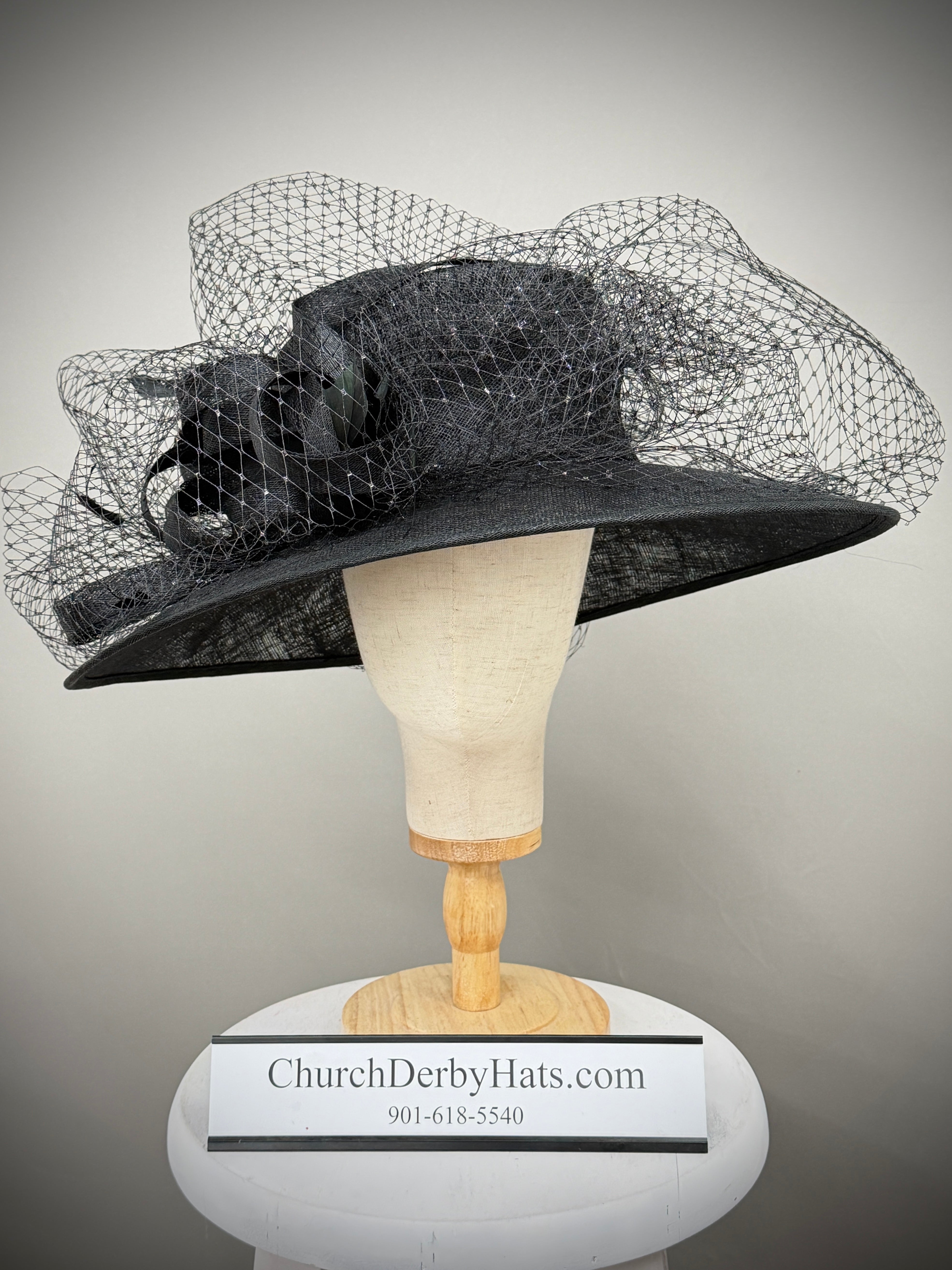 Greta Black Sinamay Church Hat