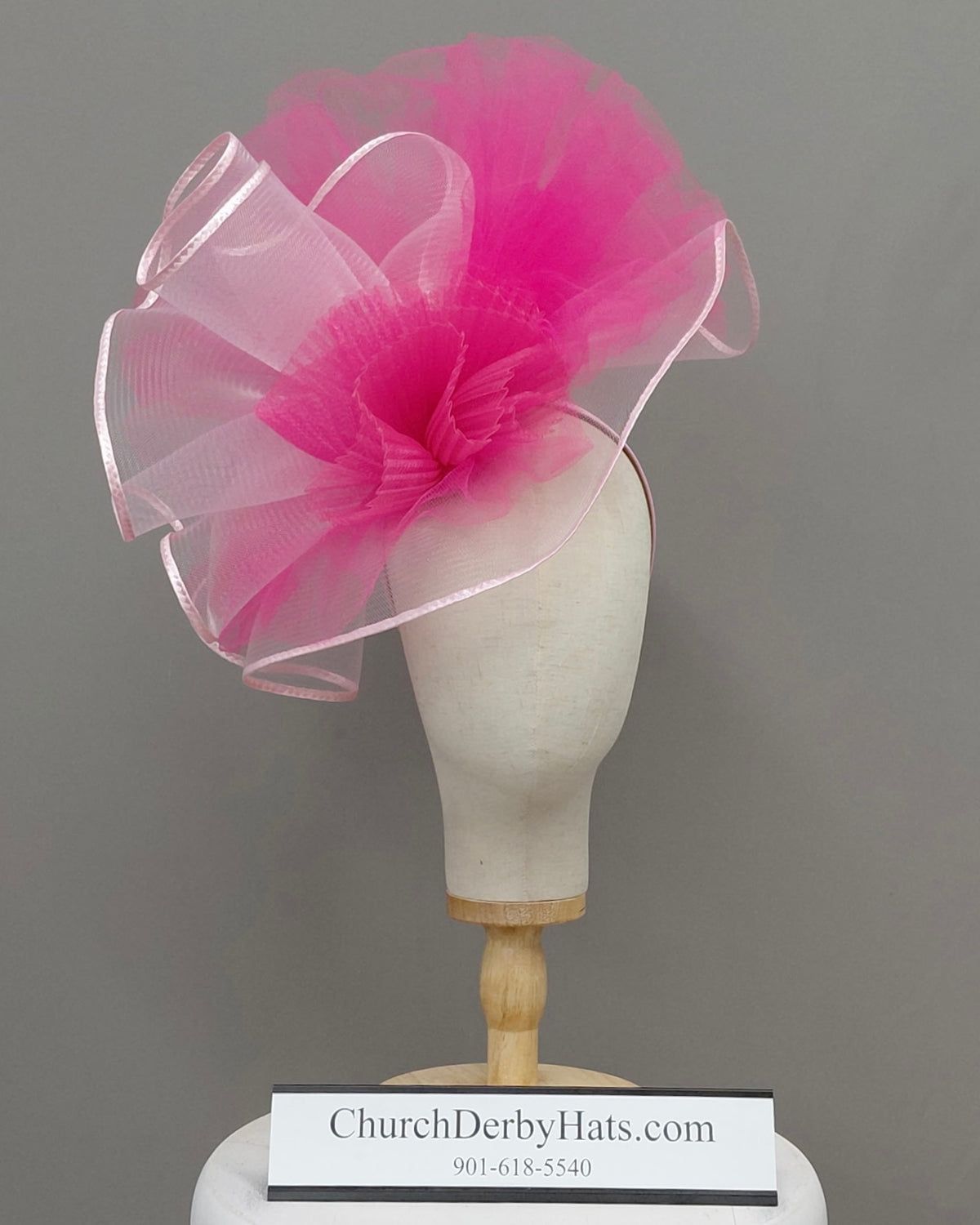 Kindie Pink White Fascinator on Headband - Kentucky Derby Hat