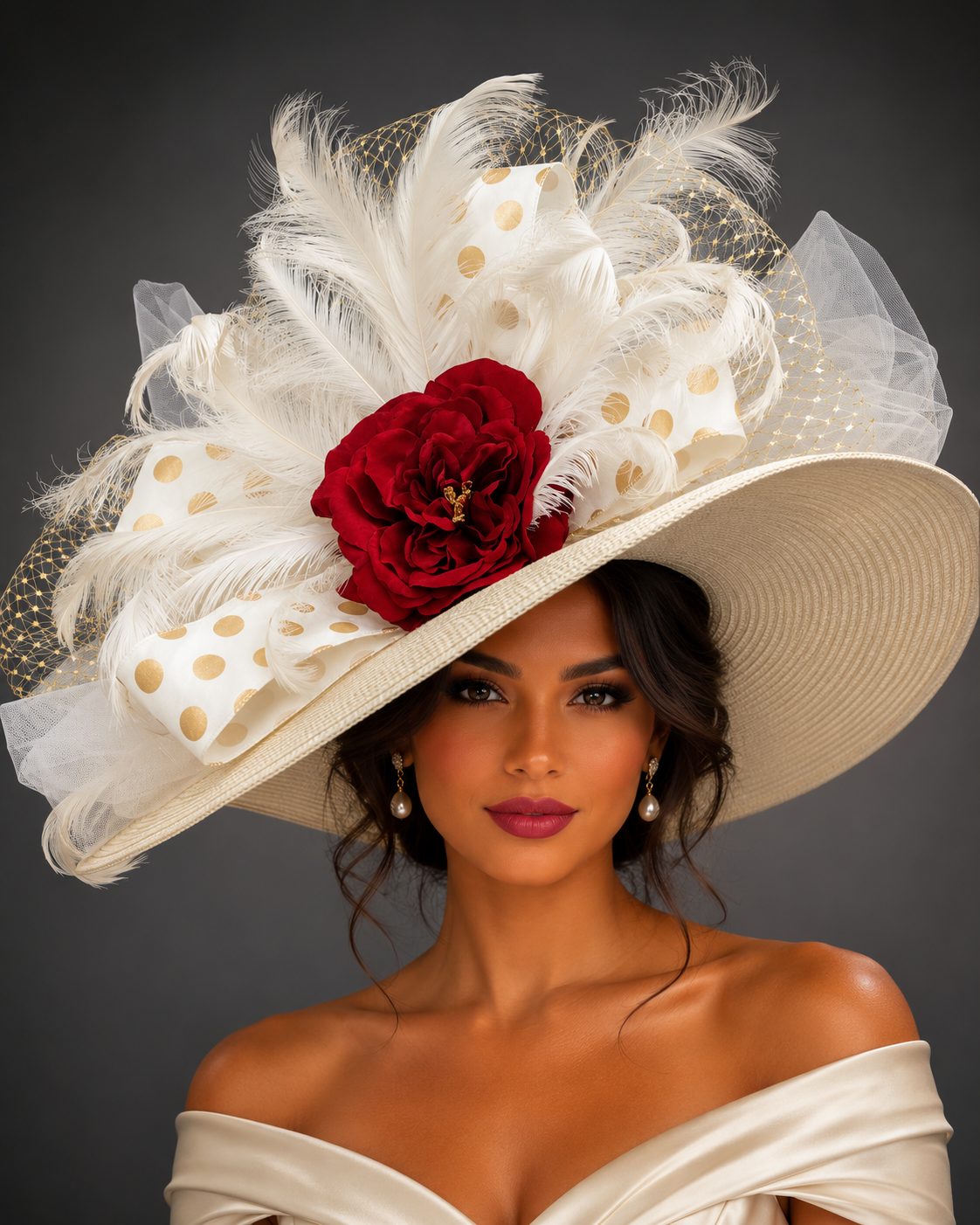 Rosset - Kentucky Derby Hat - Church Hat - Red Rose Ivory Hat