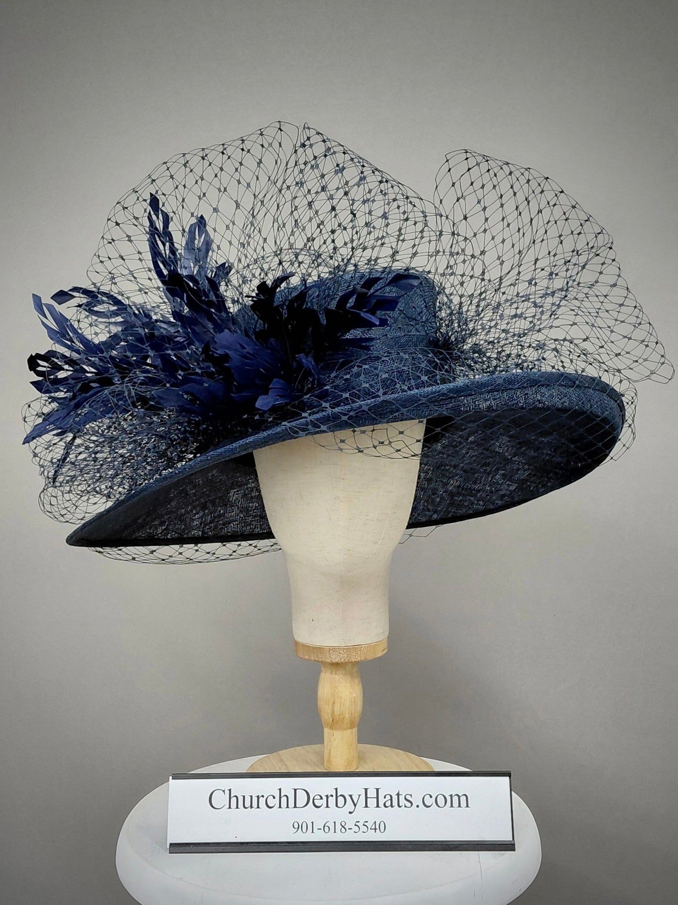 Serena Navy Sinamay - Church Derby Hat