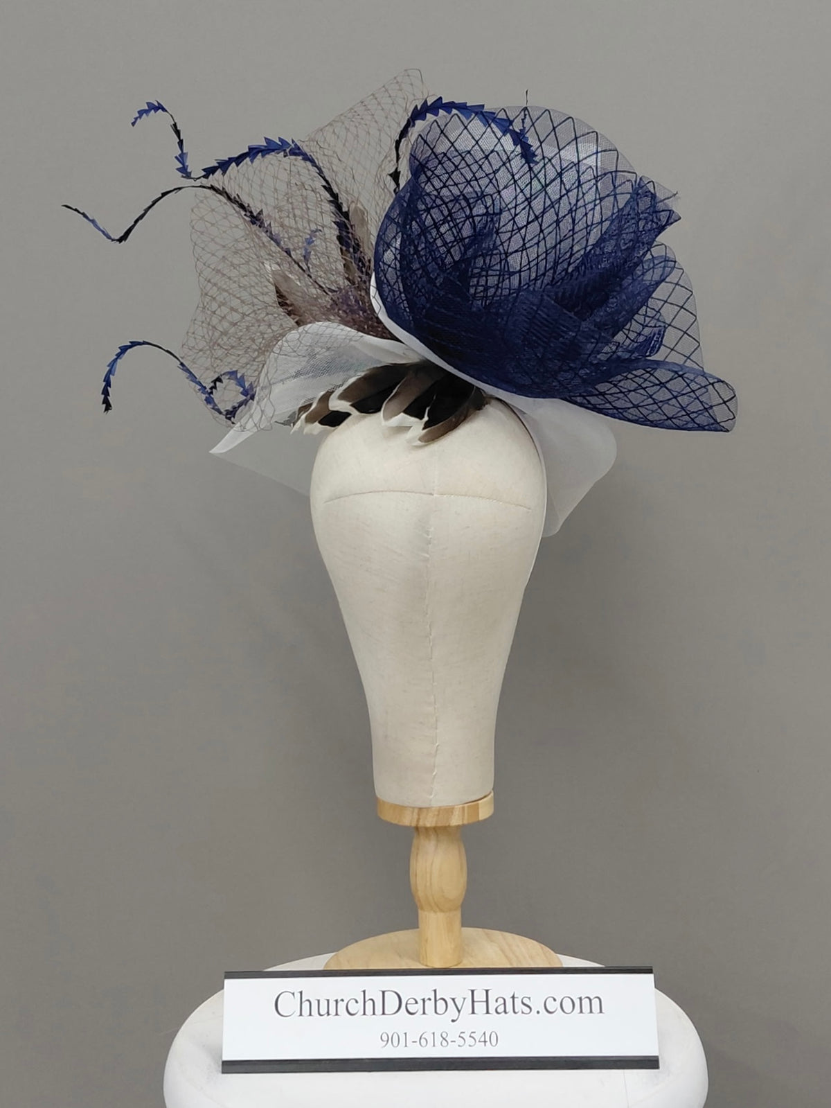 Tammy Navy White Fascinator on Headband