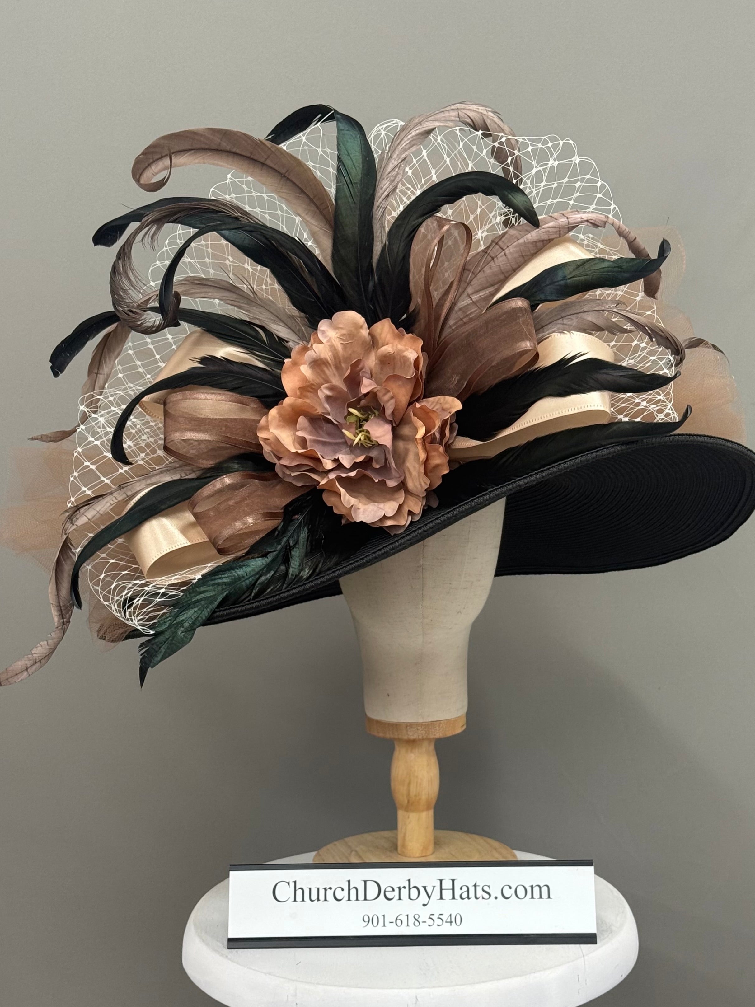 Gold Foil - Black Brown Gold Kentucky Derby Hat - Church Hat
