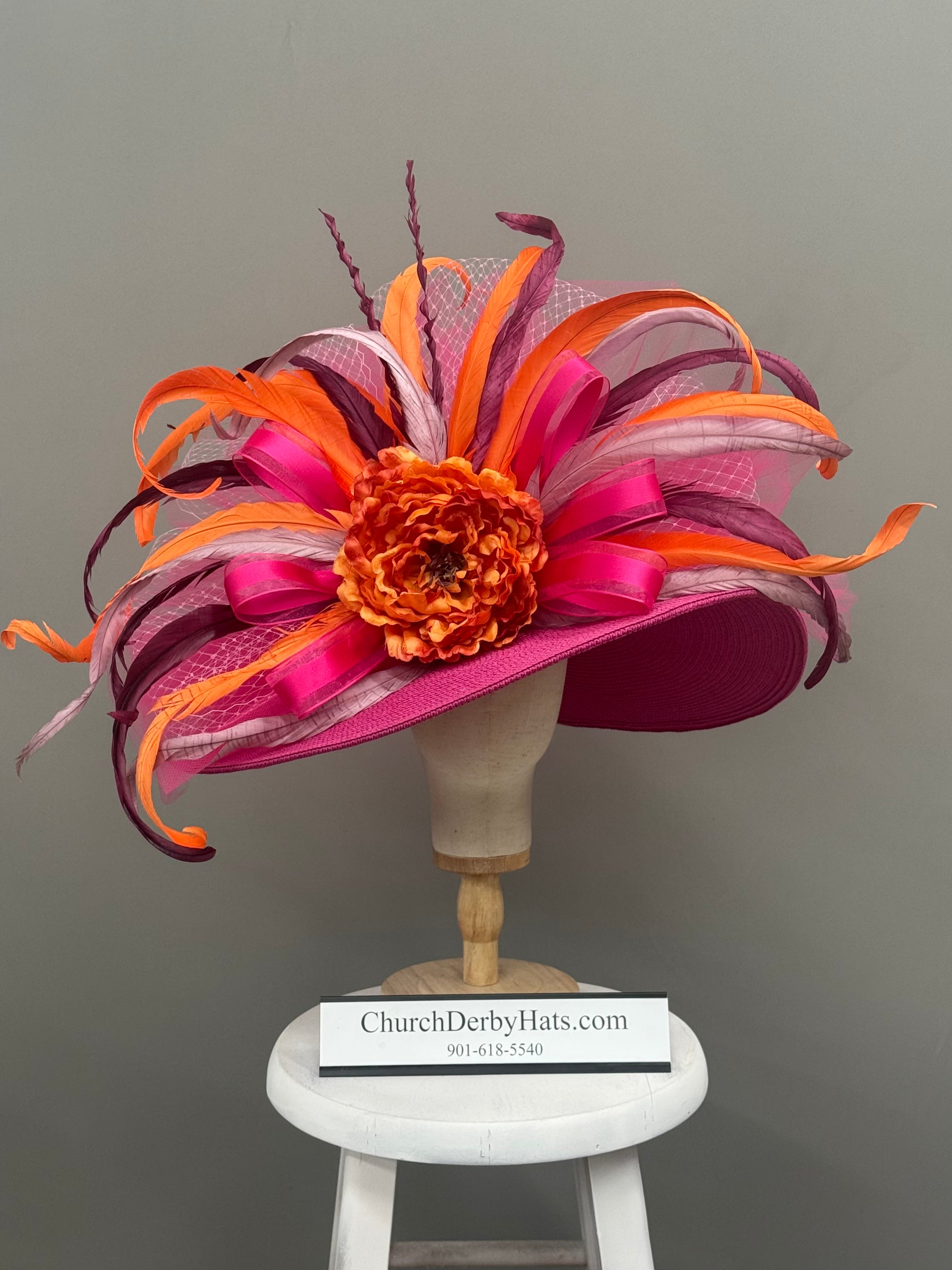 Diana Pink Orange - Kentucky Derby Hat - Church Hat
