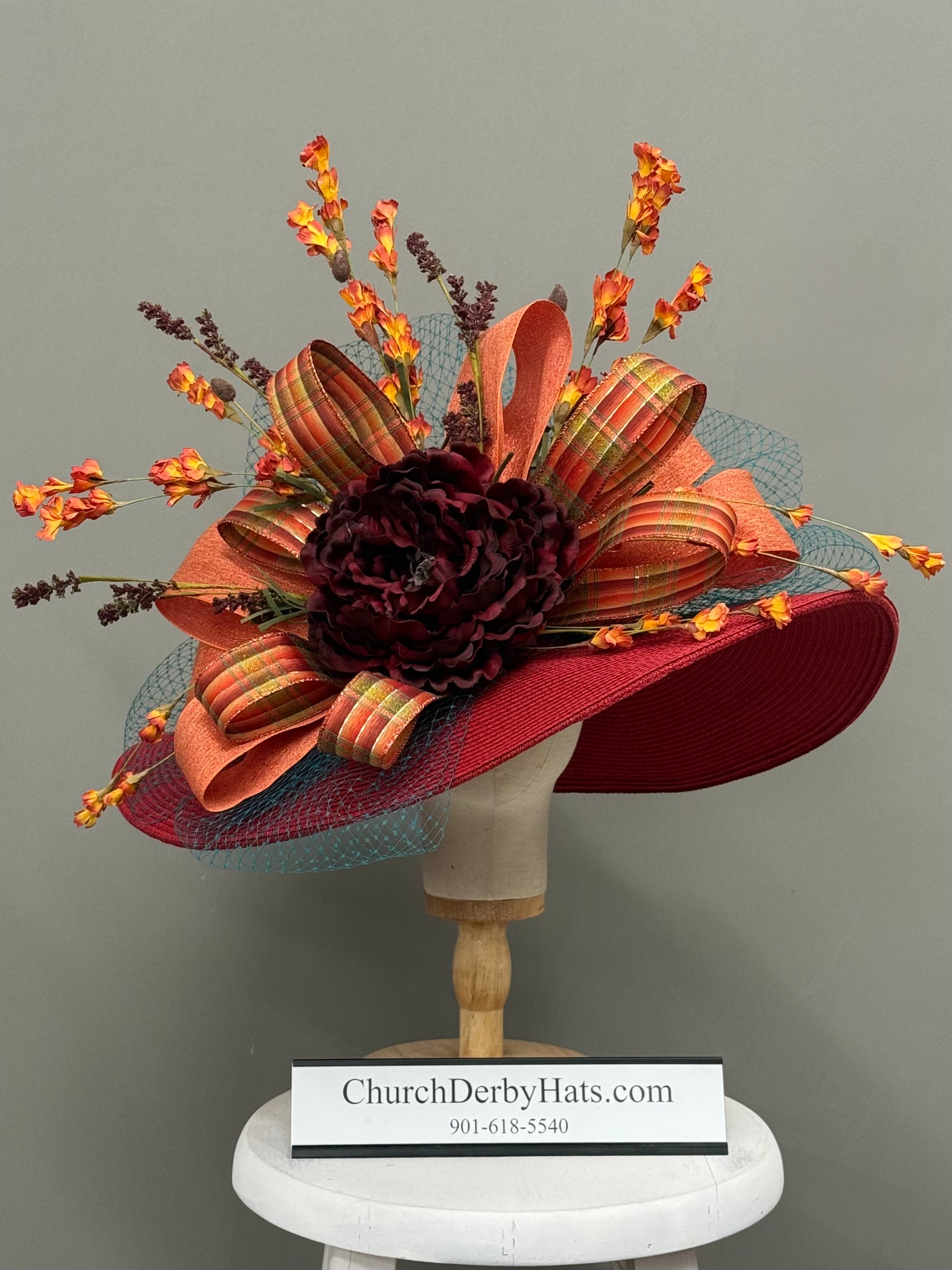 Emily Red Orange - Kentucky Derby Hat - Church Hat