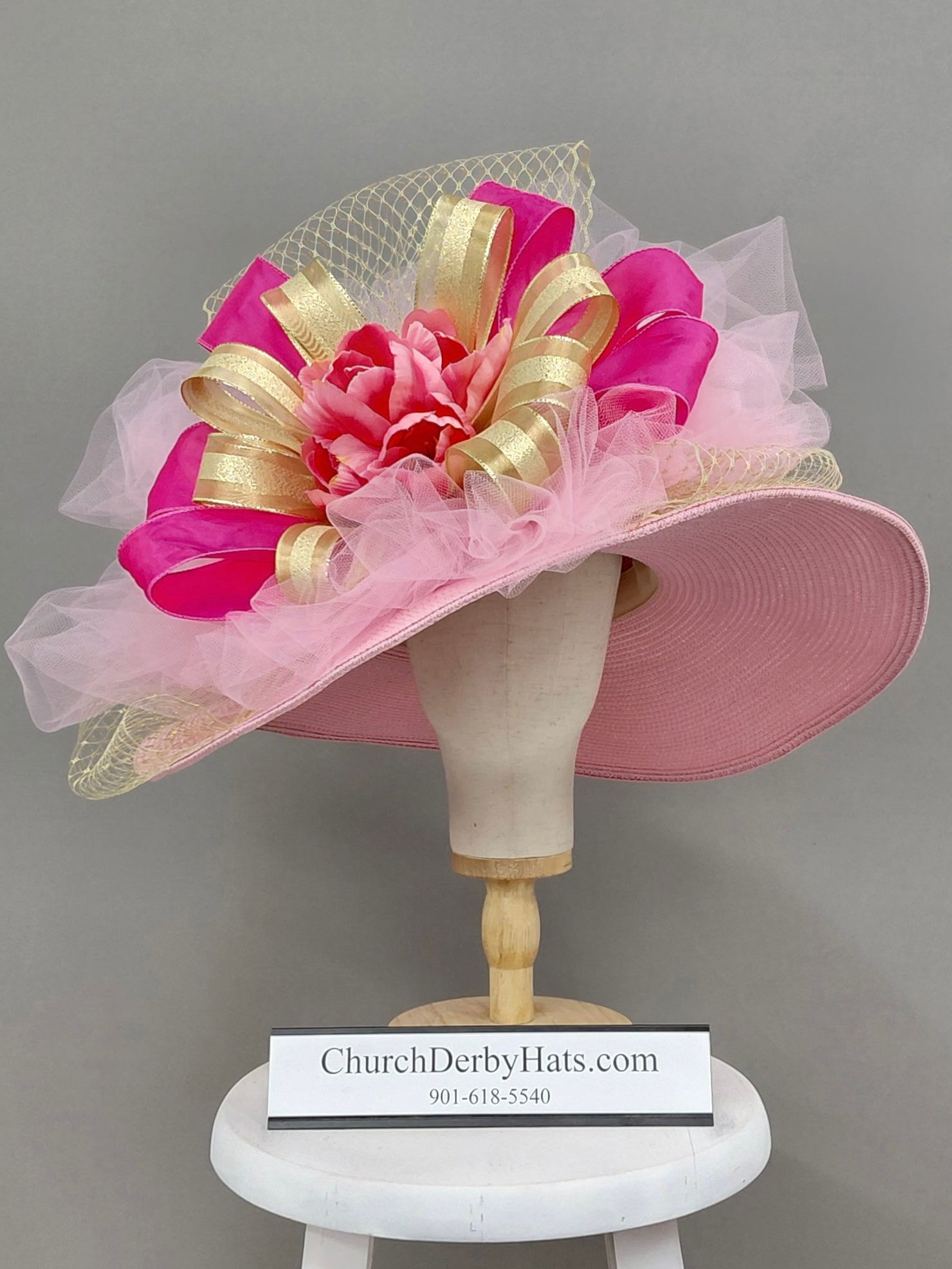 Pink Gold Kentucky Derby Hat - Church Hat