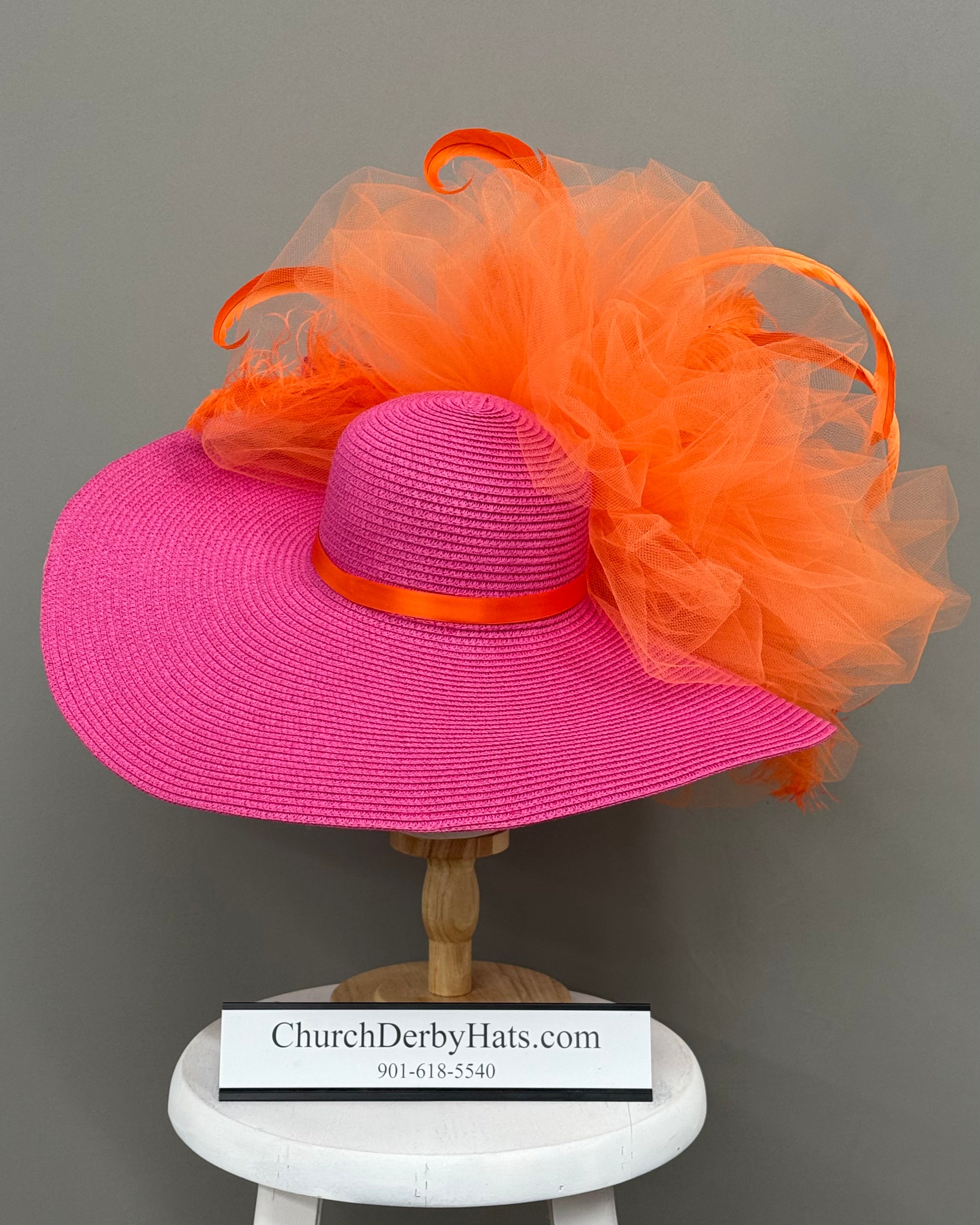 Korina Orange Fuchsia Pink - Kentucky Derby Hat