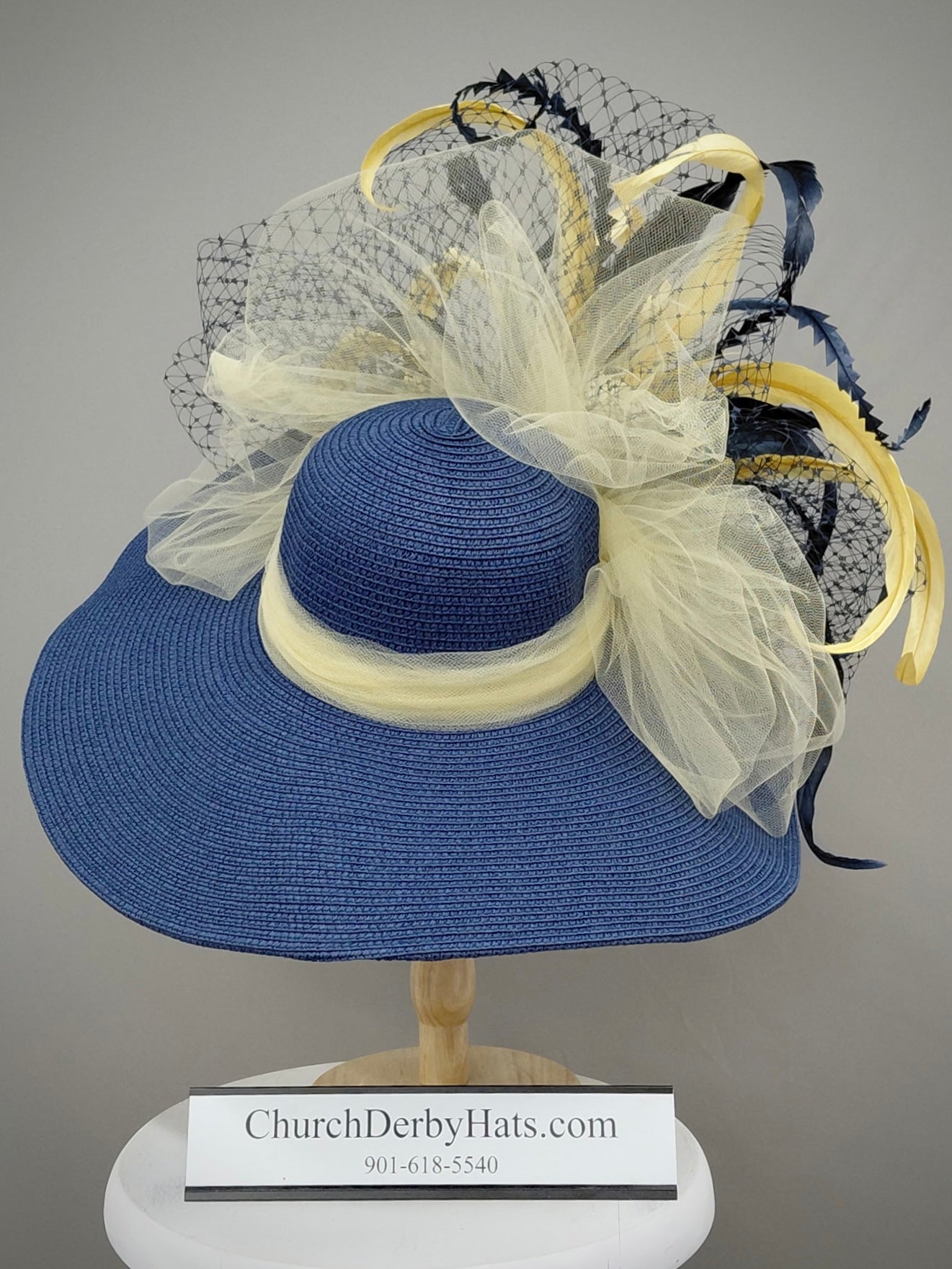 Diane Royal Blue Yellow - Kentucky Derby Hat